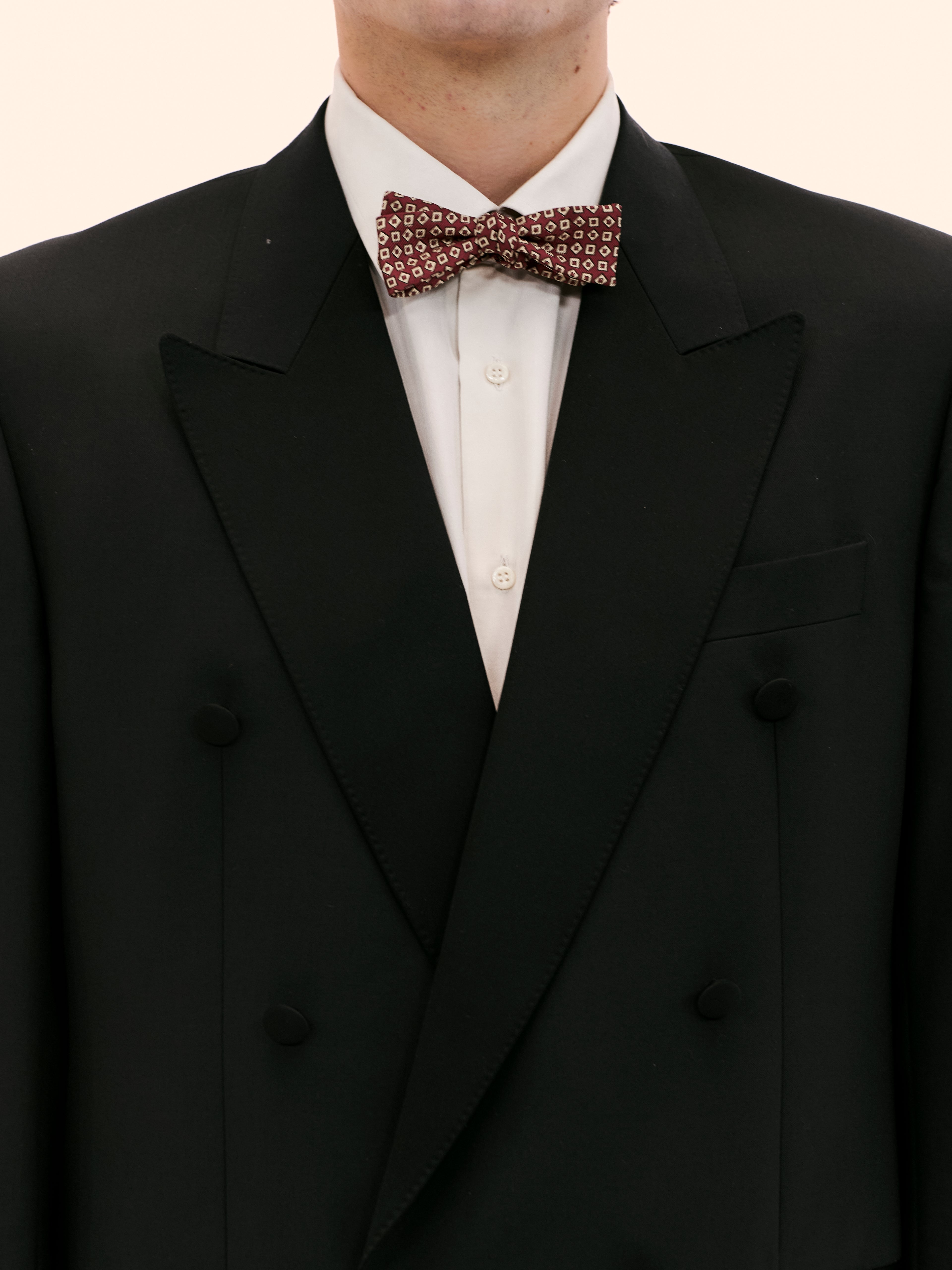 LONDON BEAU RED GEOMETRIC BOW TIE