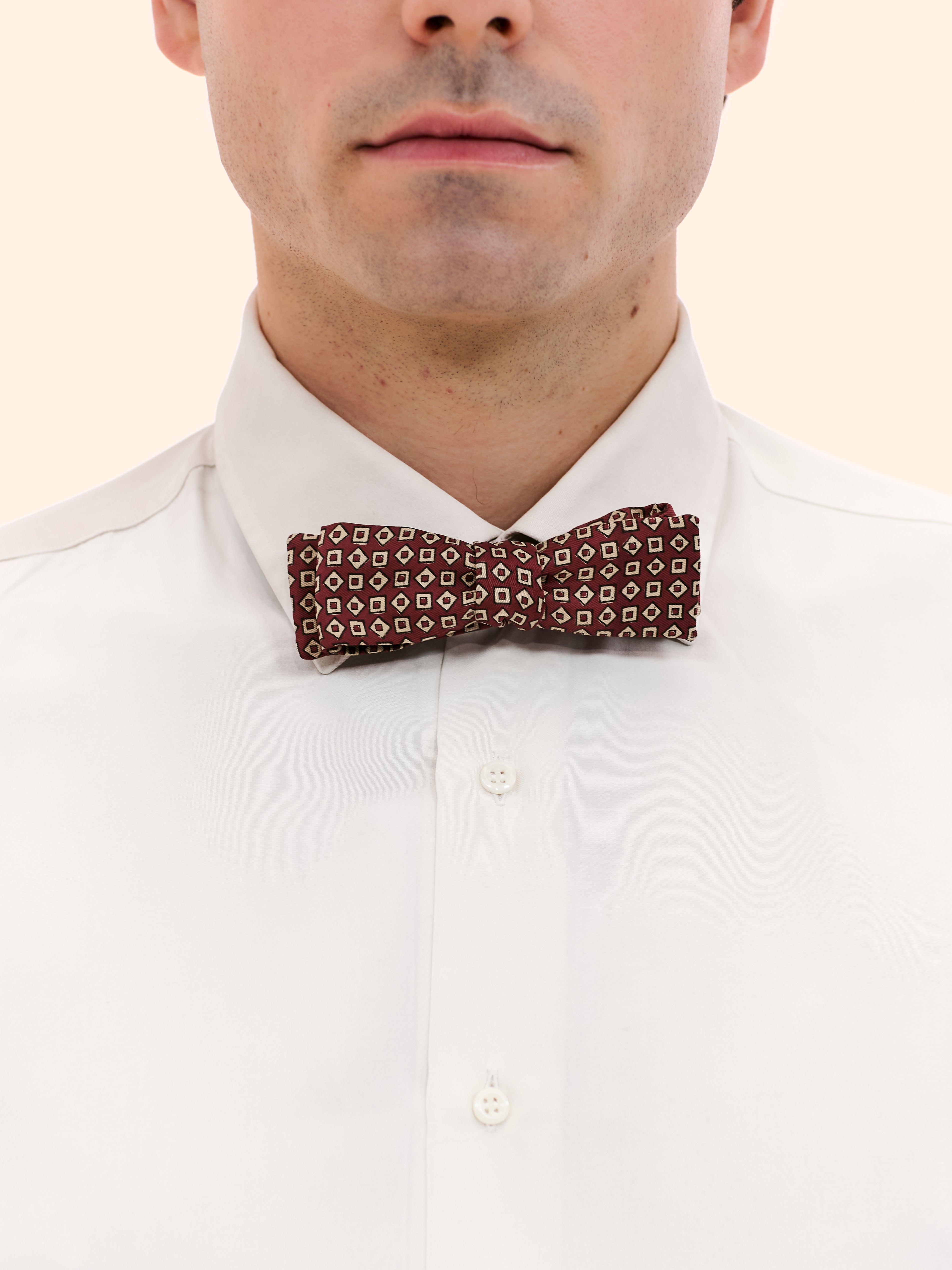 LONDON BEAU RED GEOMETRIC BOW TIE