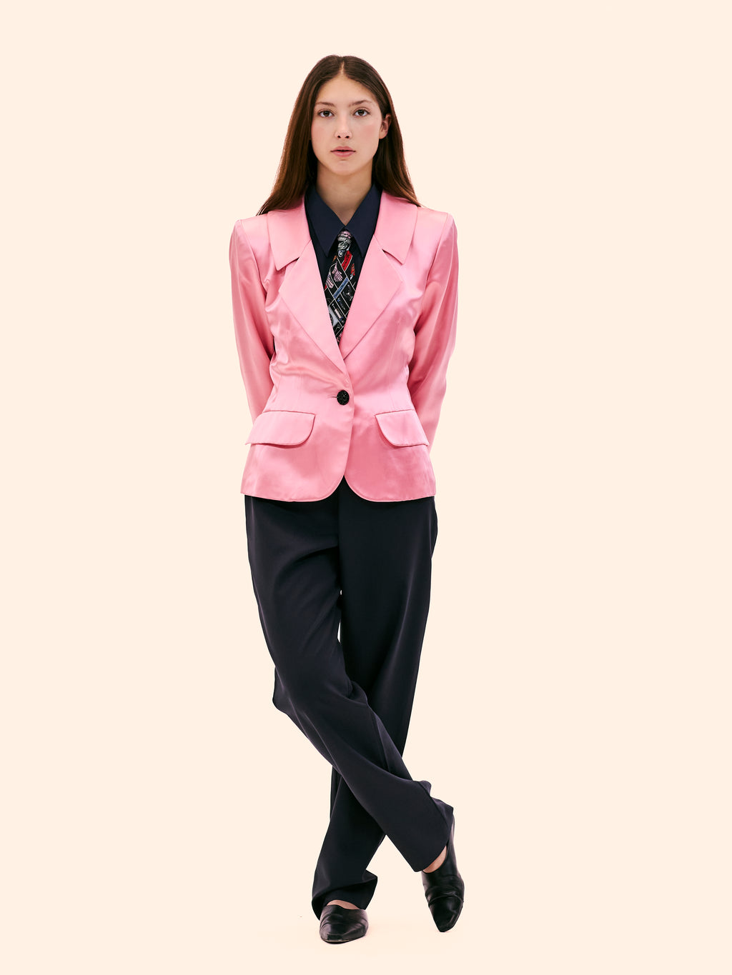AW92-93 YVES SAINT LAURENT BABY PINK SATIN BLAZER