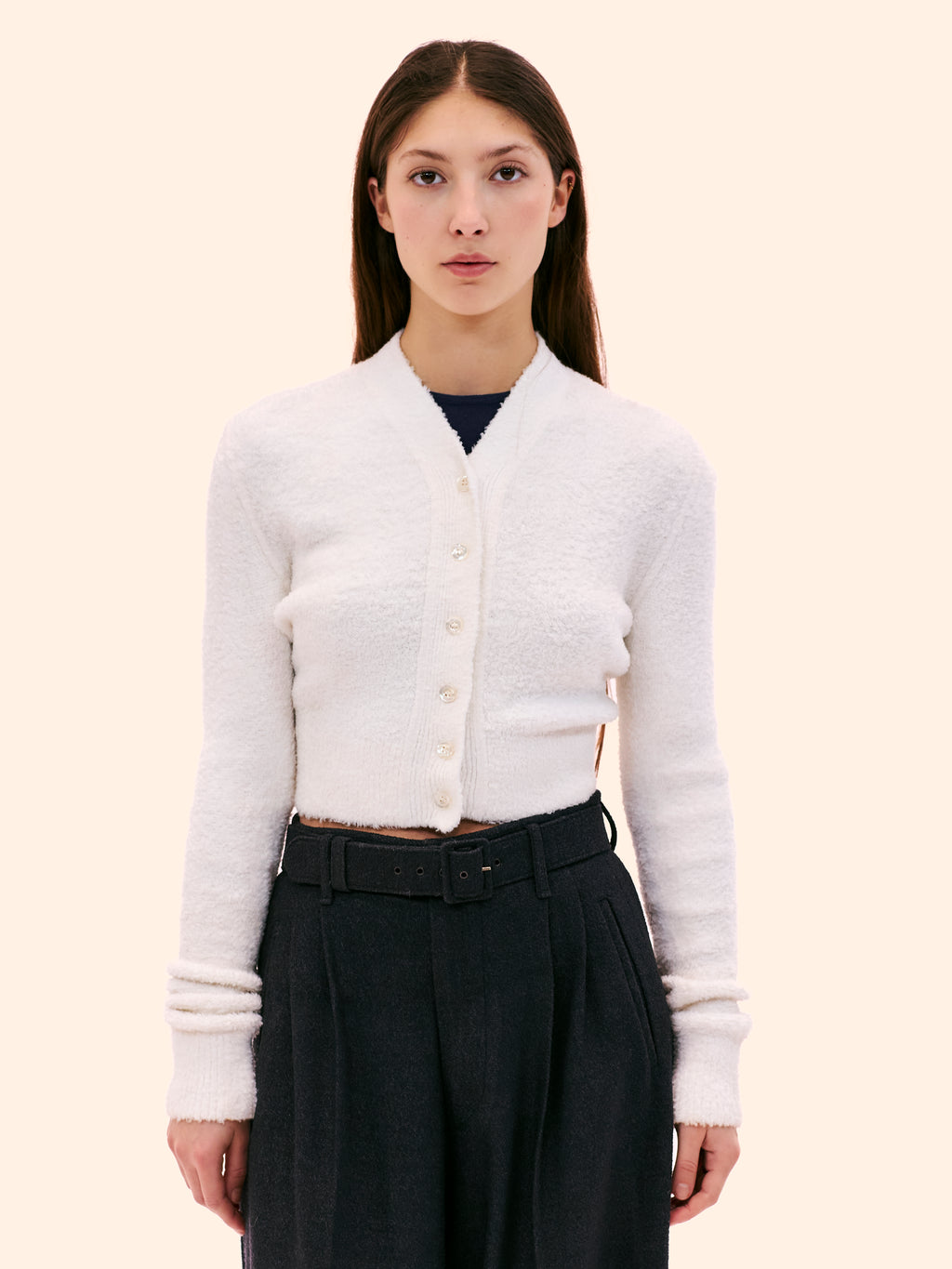 1989 ALAIA WHITE CROPPED CARDIGAN
