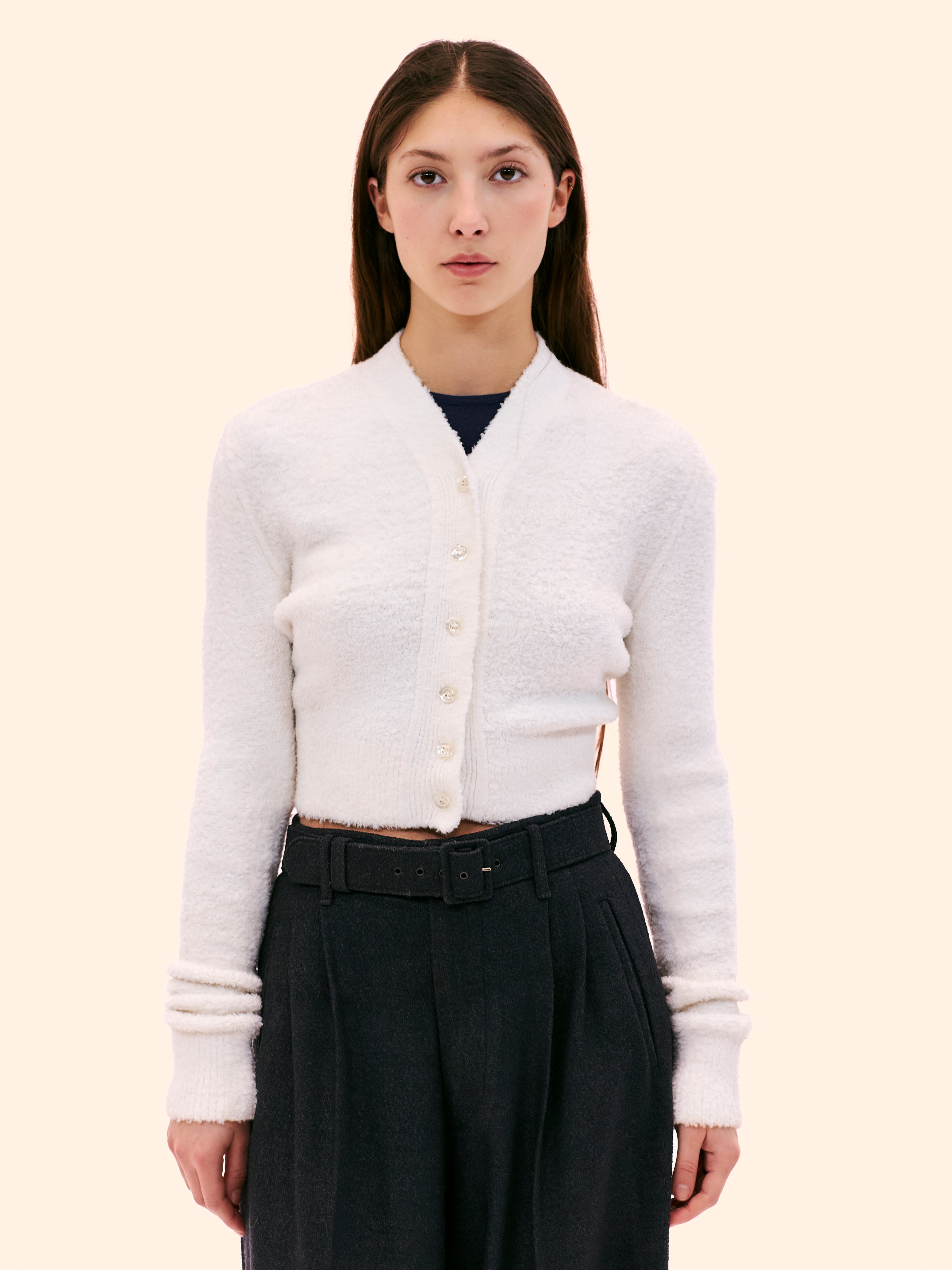 1989 ALAIA WHITE CROPPED CARDIGAN