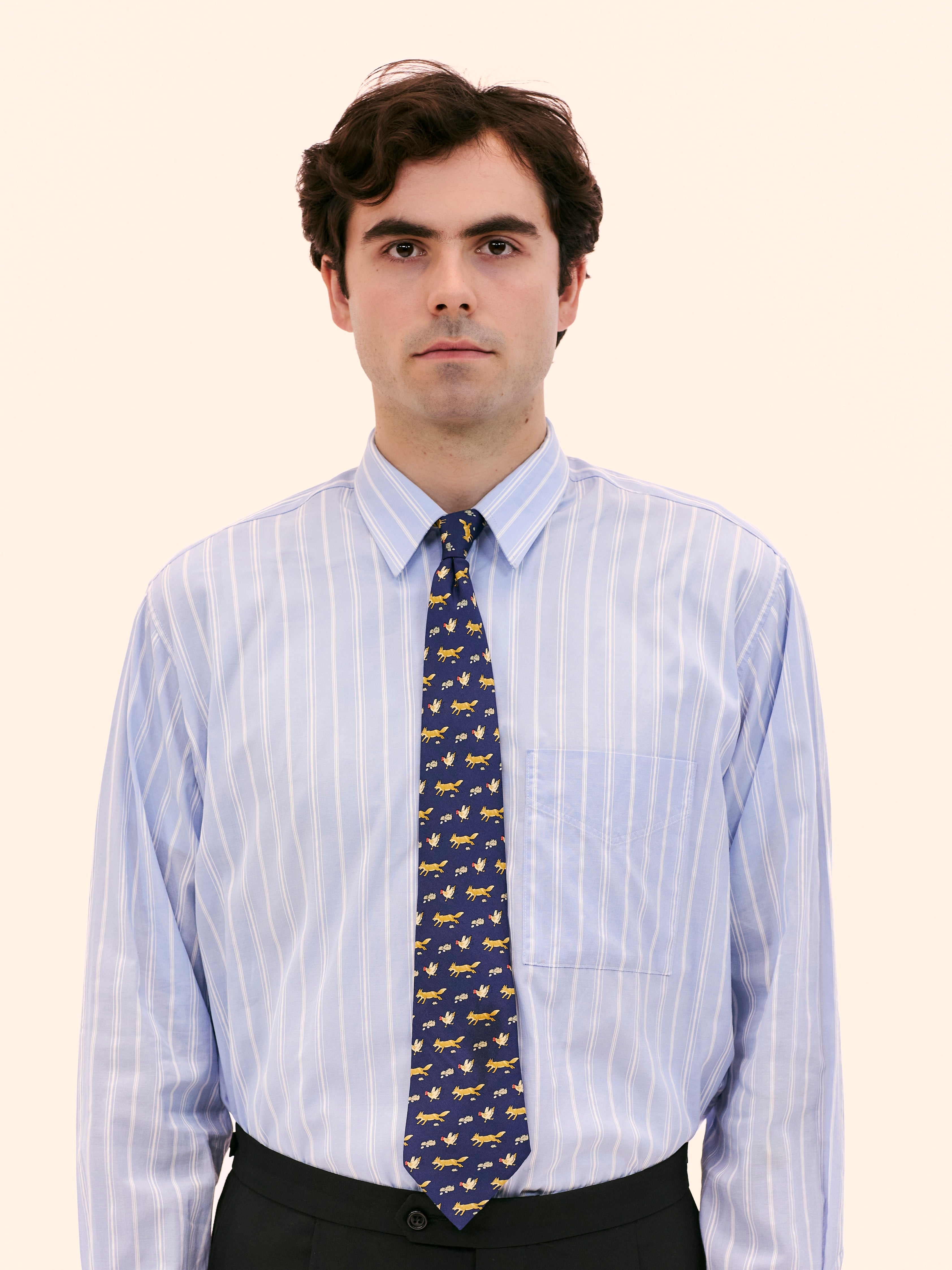 HERMÈS CHICKEN AND FOX NAVY TIE