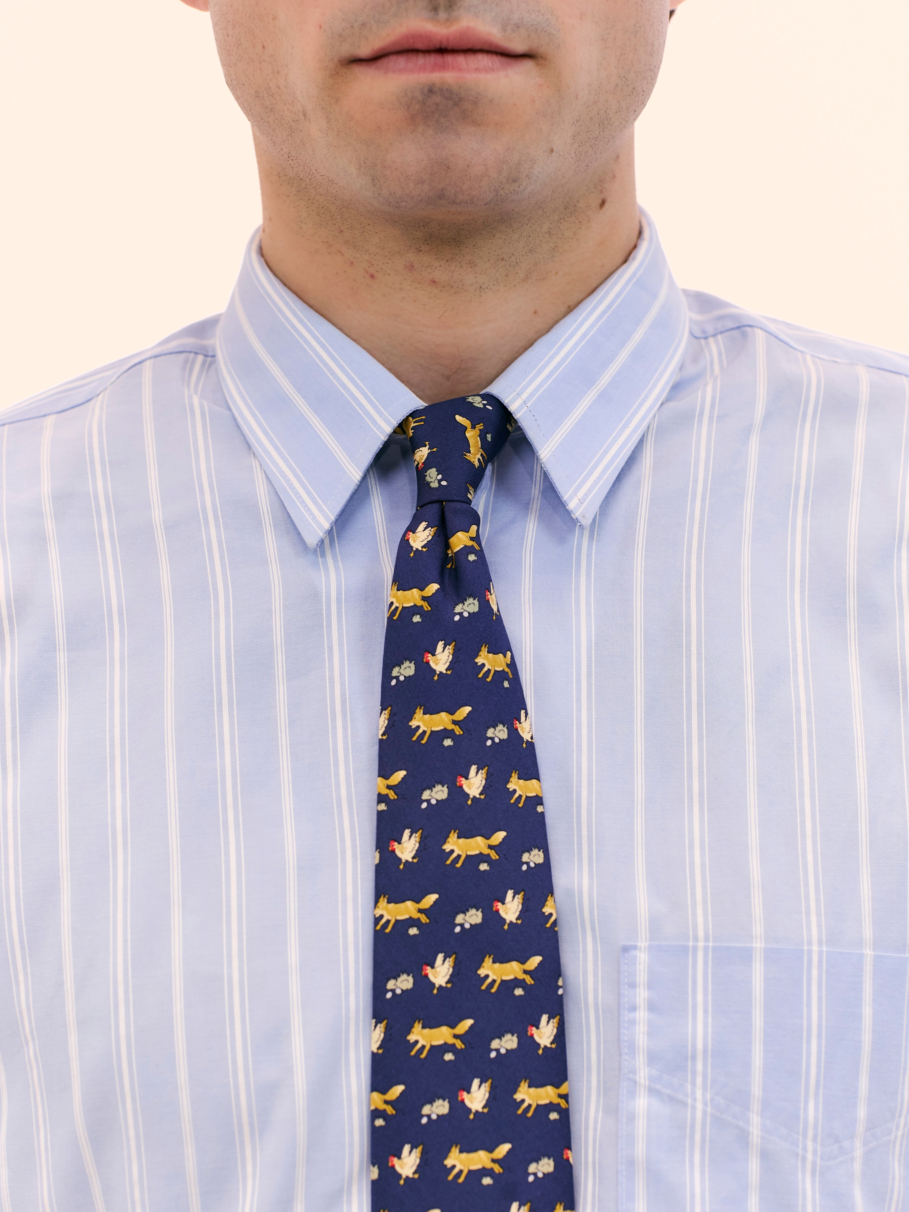 HERMÈS CHICKEN AND FOX NAVY TIE