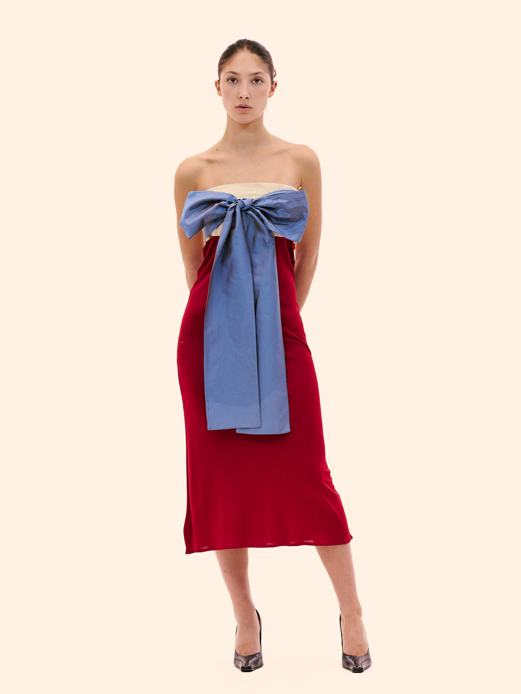 SS01 JEAN PAUL GAULTIER BURGUNDY JERSEY TIE BELT DRESS