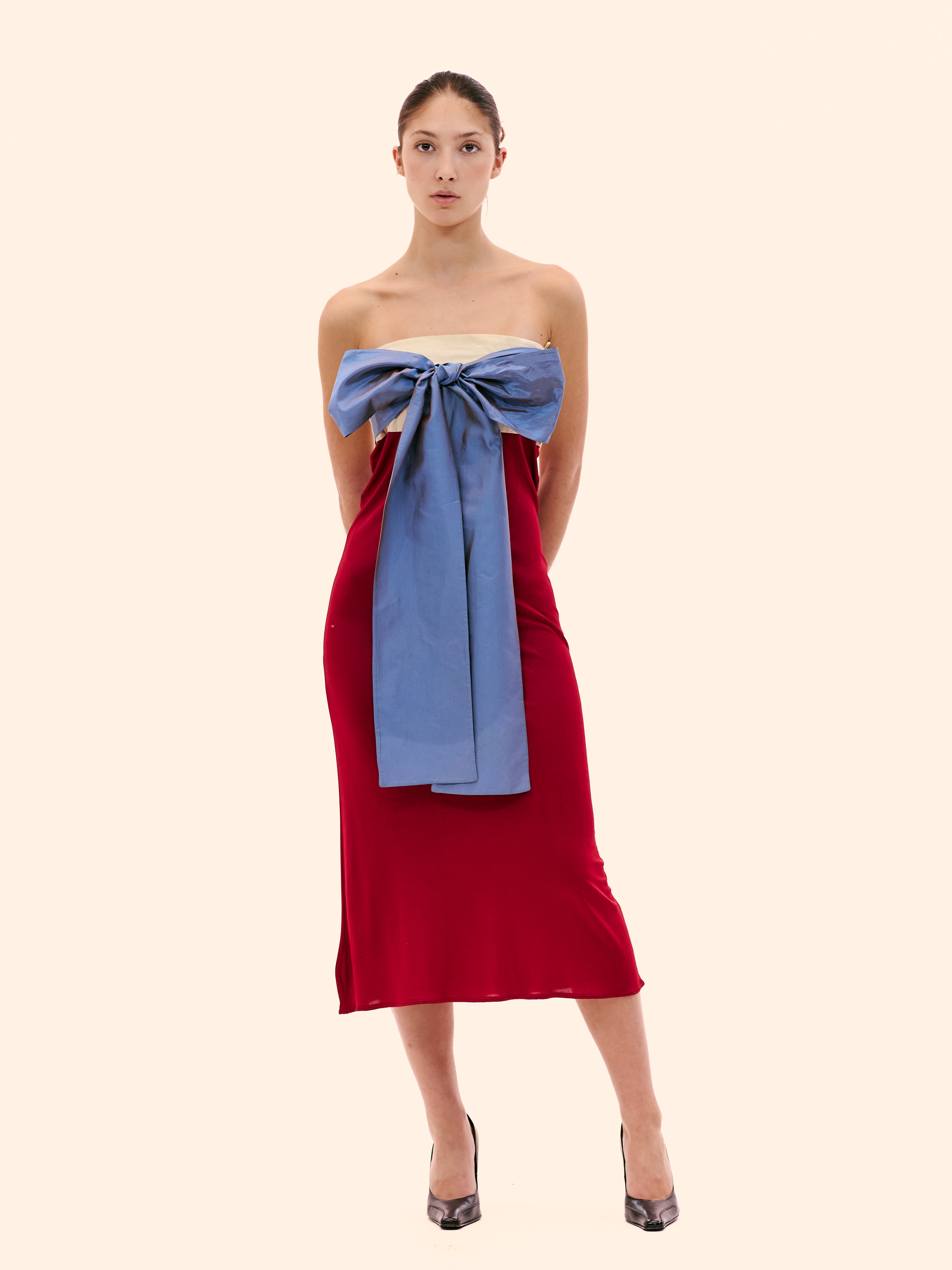 SS01 JEAN PAUL GAULTIER BURGUNDY JERSEY TIE BELT DRESS