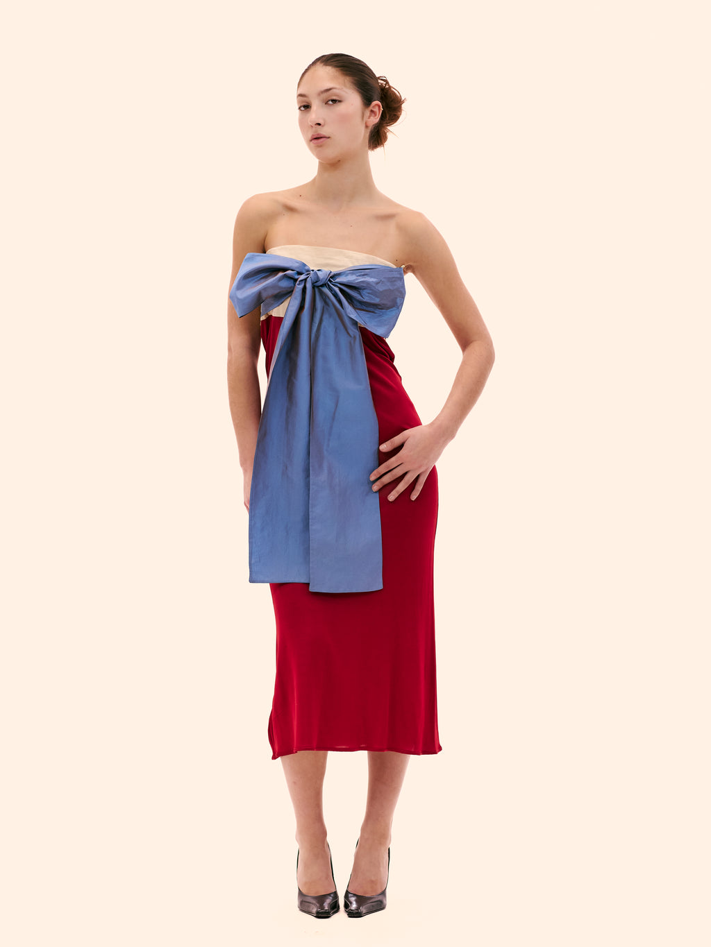 SS01 JEAN PAUL GAULTIER BURGUNDY JERSEY TIE BELT DRESS