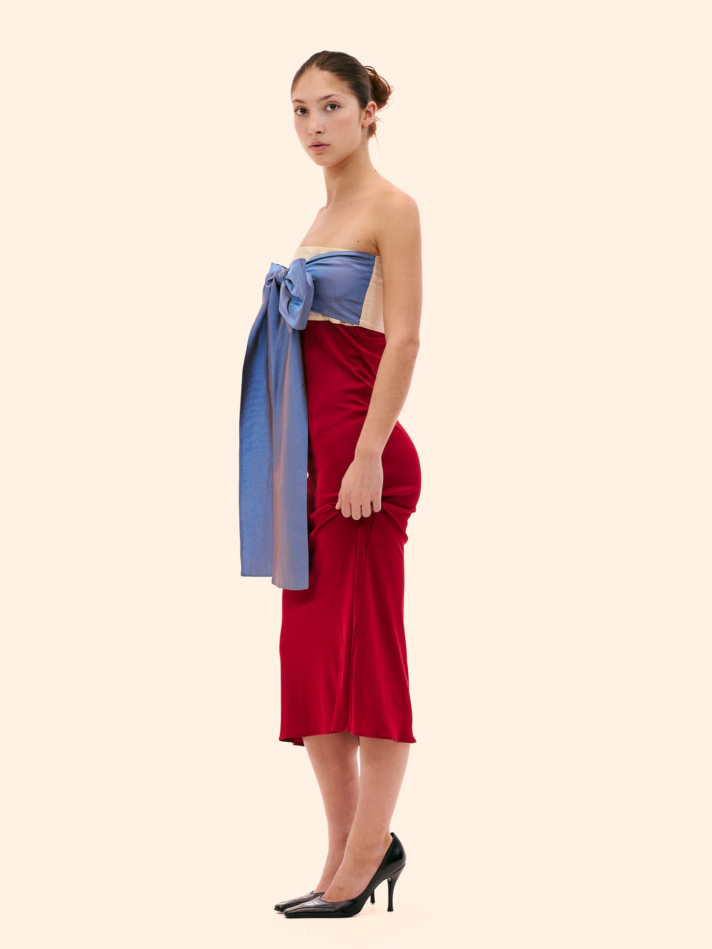 SS01 JEAN PAUL GAULTIER BURGUNDY JERSEY TIE BELT DRESS