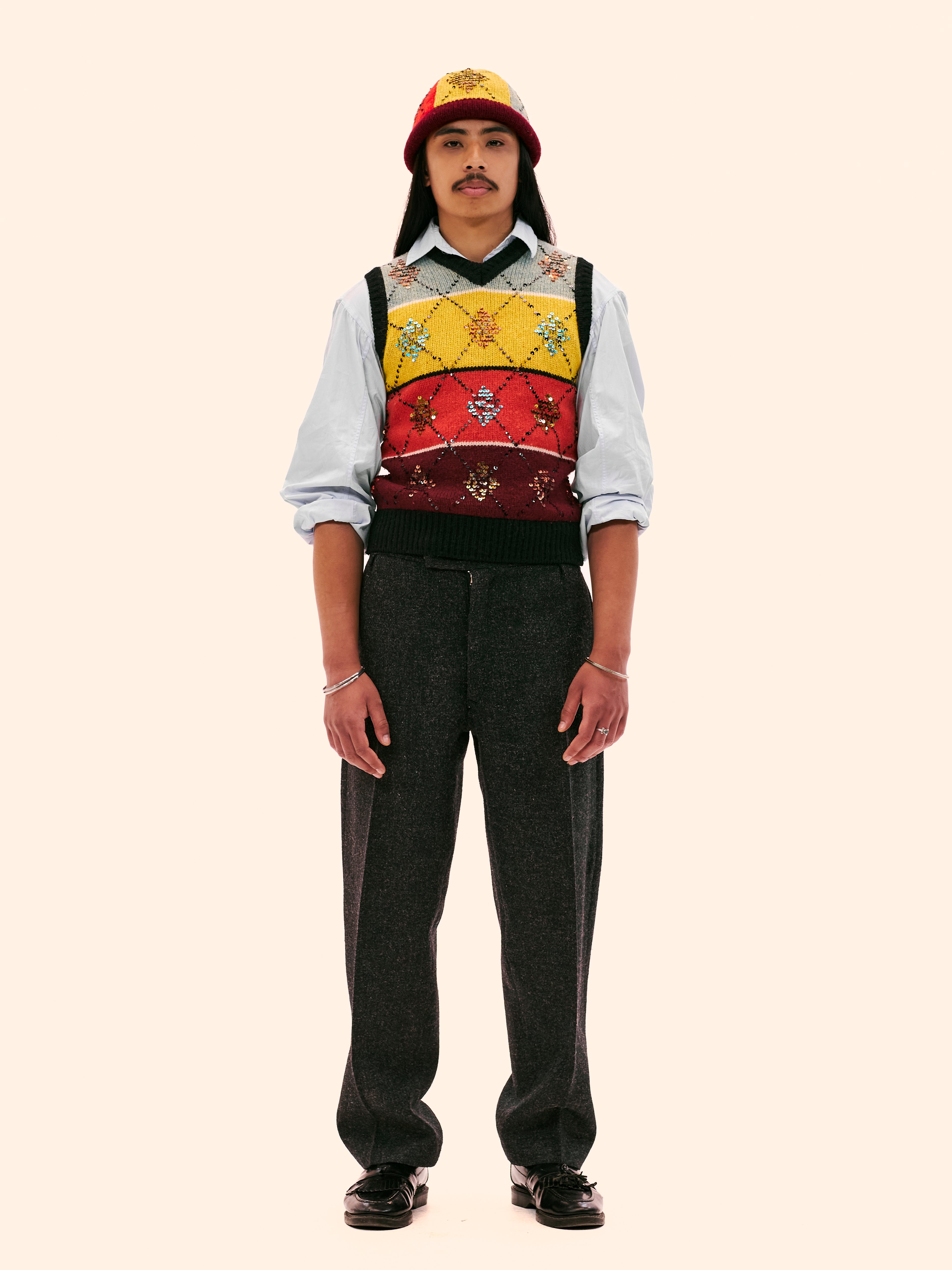 AW99-00 JEAN PAUL GAULTIER KNITTED ARGYLE SWEATER VEST AND HAT
