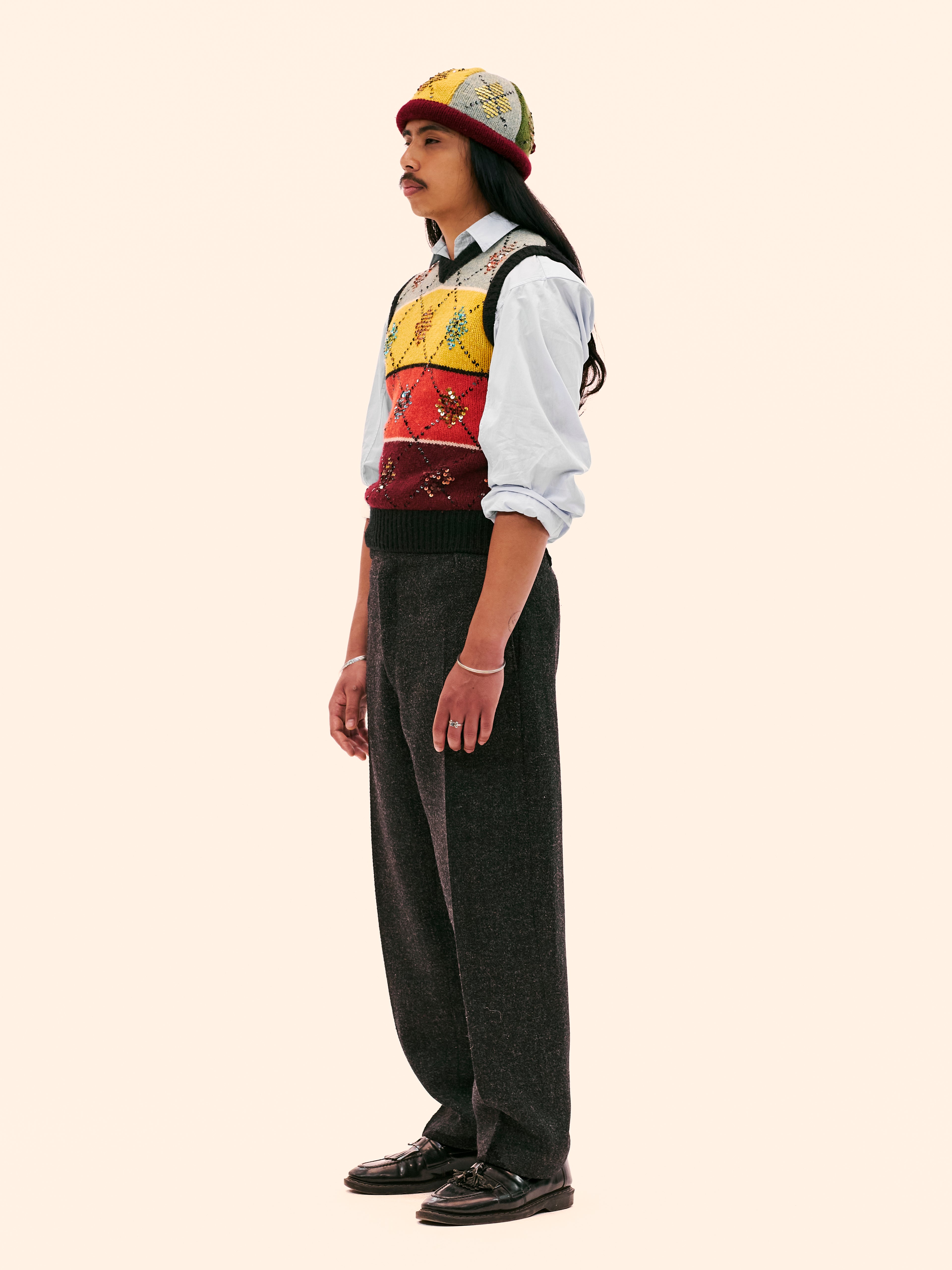 AW99-00 JEAN PAUL GAULTIER KNITTED ARGYLE SWEATER VEST AND HAT