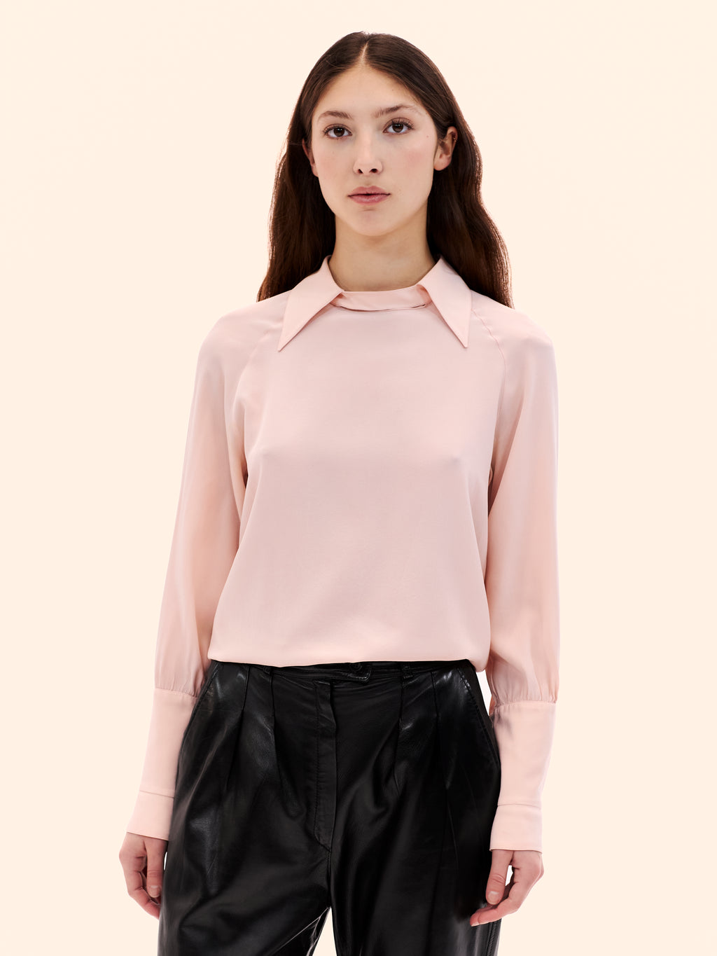 1980 CHLOÉ BY KARL LAGERFELD BLACK LEATHER SUIT AND BLOUSE