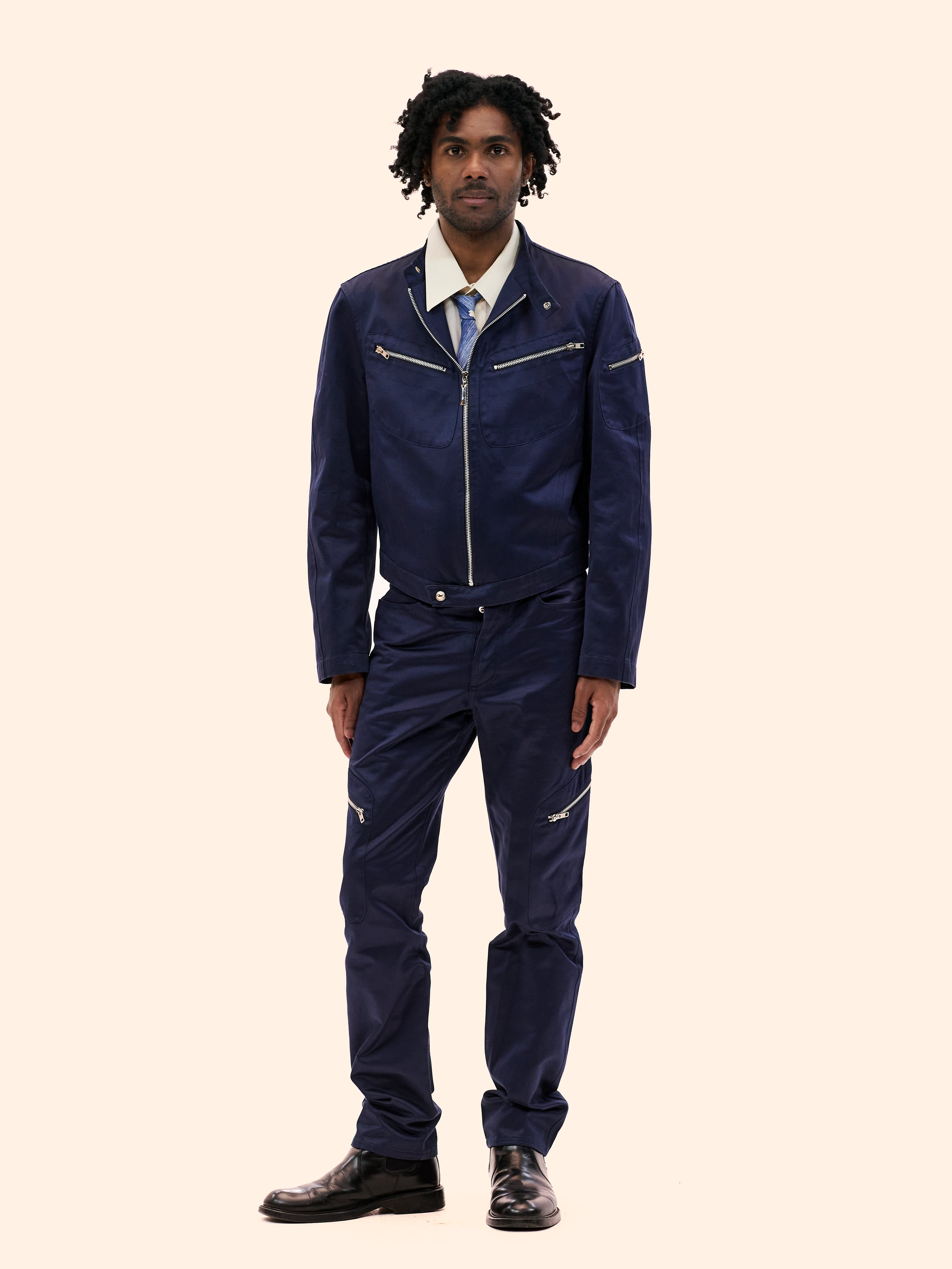 1990'S THIERRY MUGLER NAVY ZIP UP SUIT
