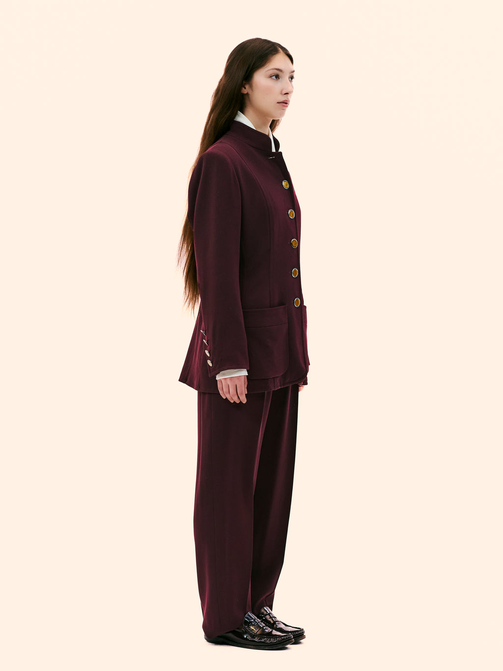YVES SAINT LAURENT NEHRU COLLAR BURGANDY SUIT