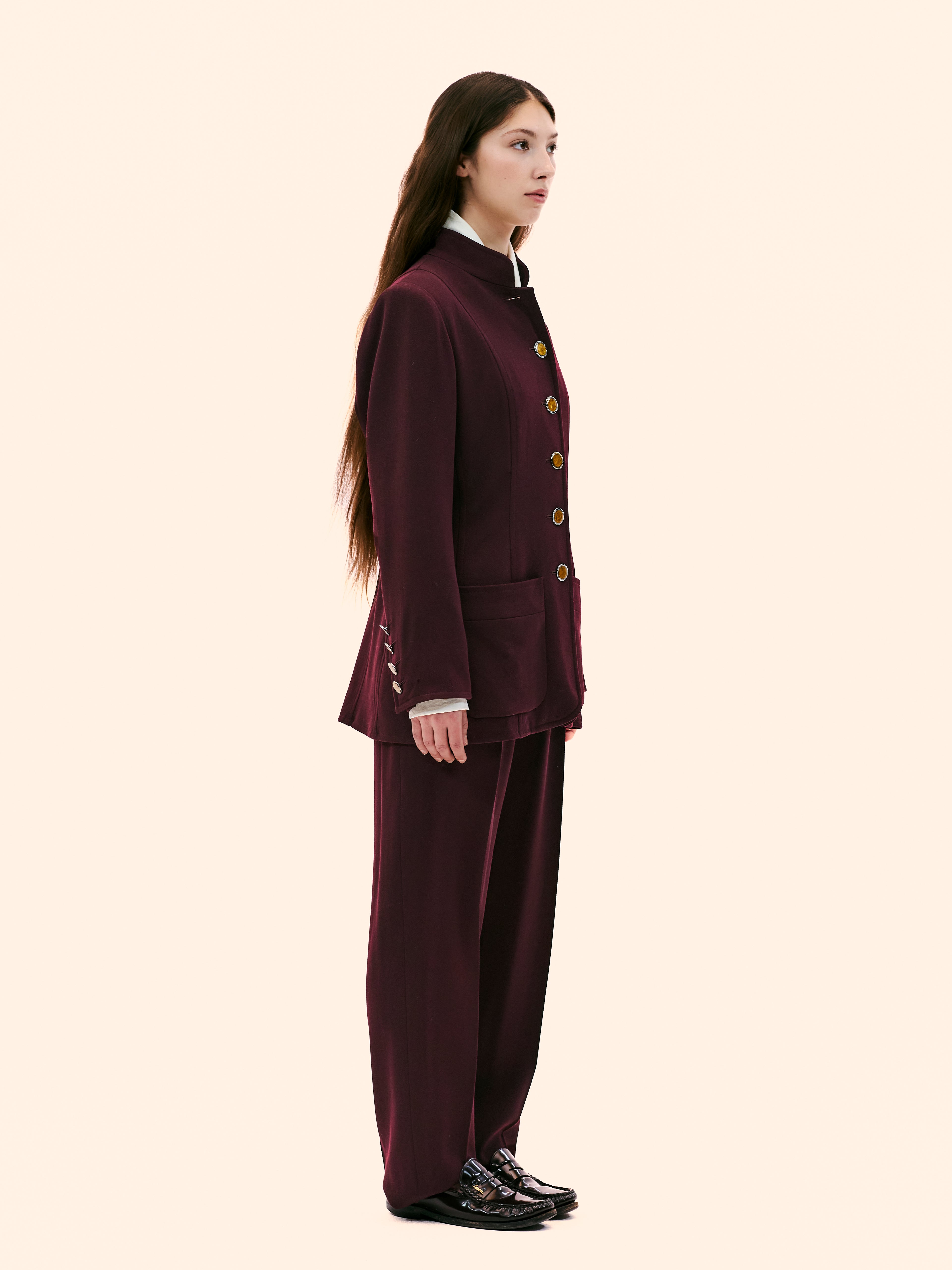YVES SAINT LAURENT NEHRU COLLAR BURGANDY SUIT