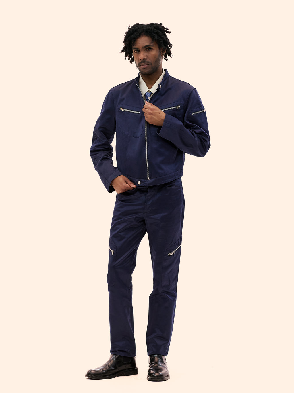 1990'S THIERRY MUGLER NAVY ZIP UP SUIT