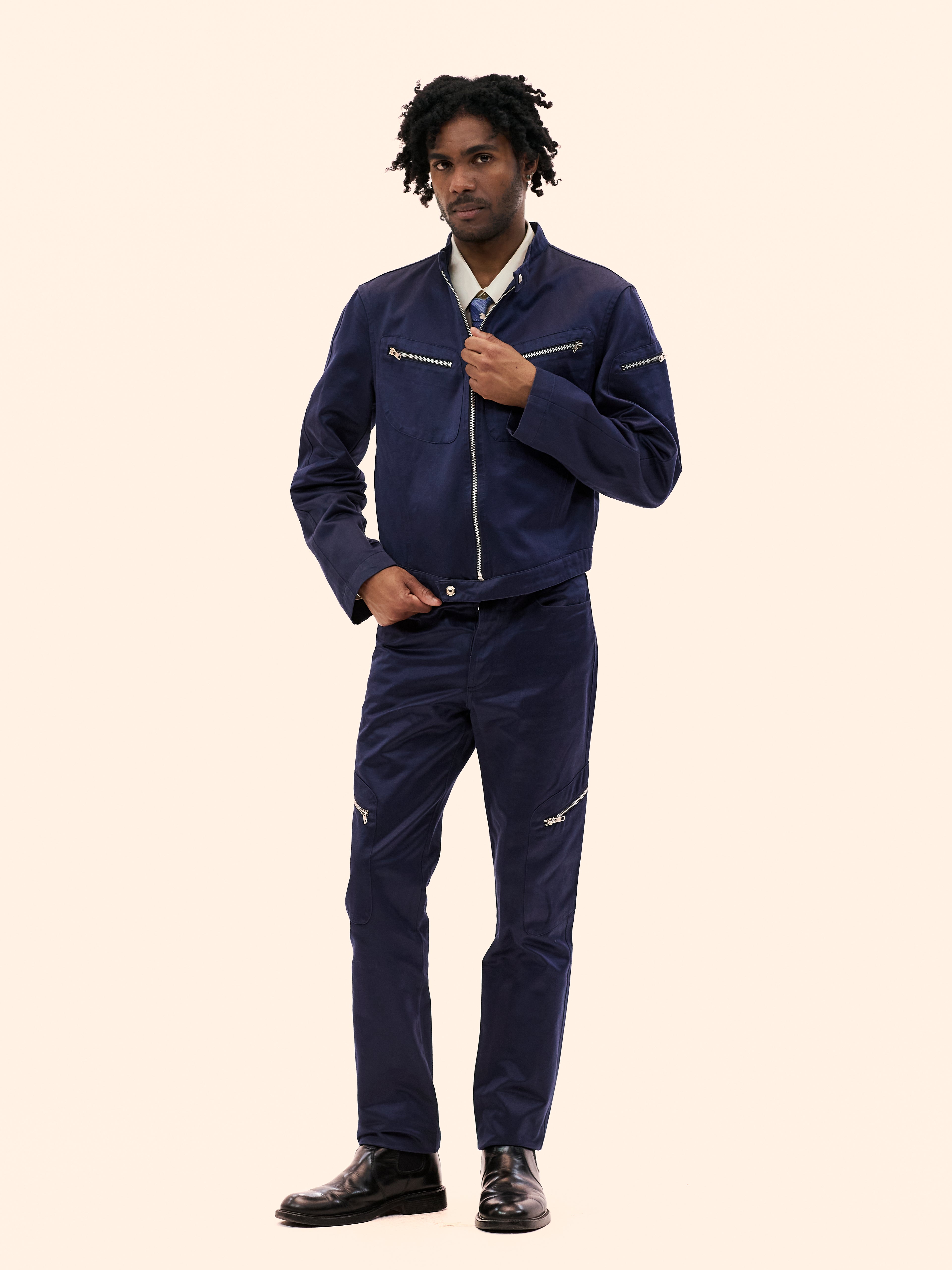 1990'S THIERRY MUGLER NAVY ZIP UP SUIT