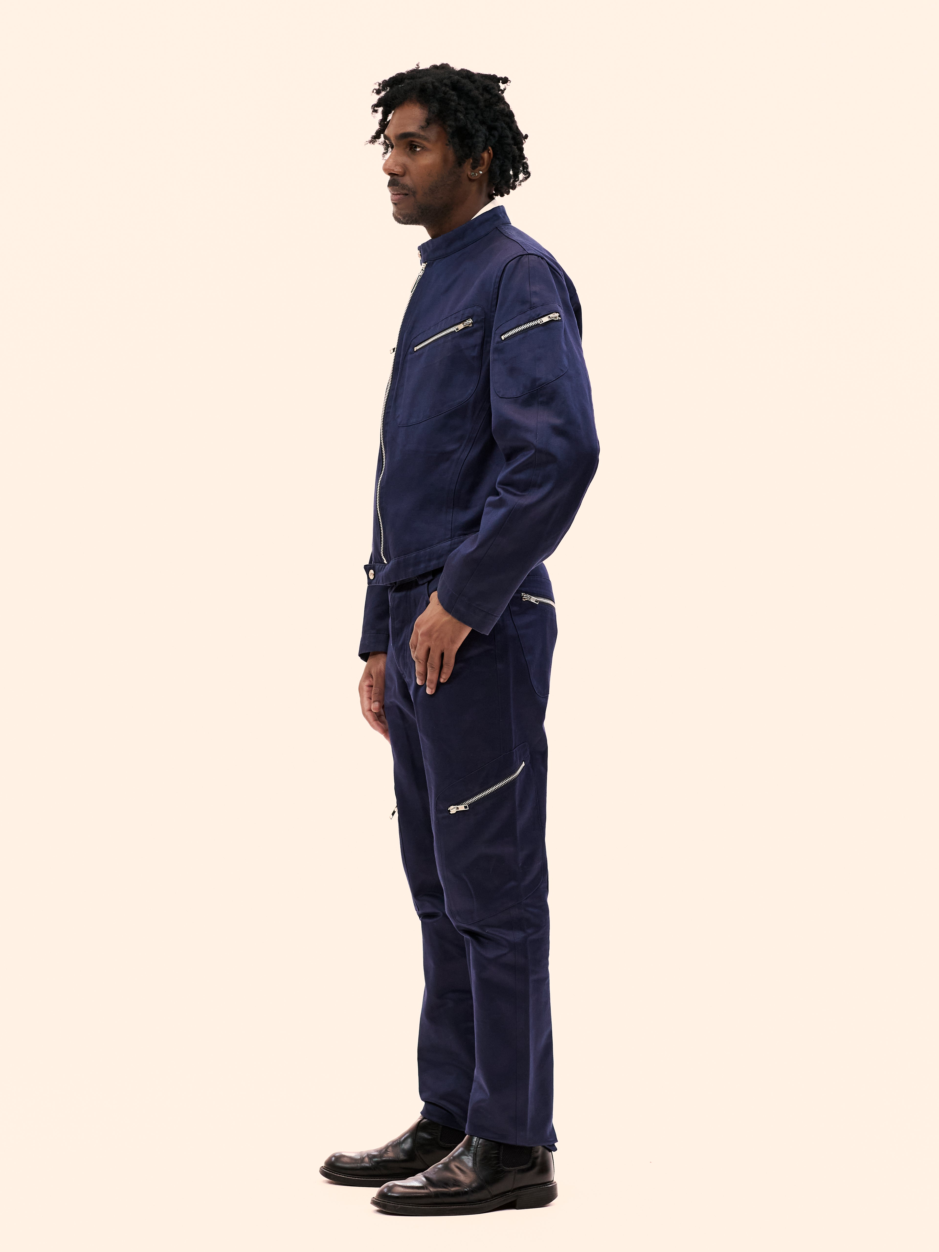 1990'S THIERRY MUGLER NAVY ZIP UP SUIT