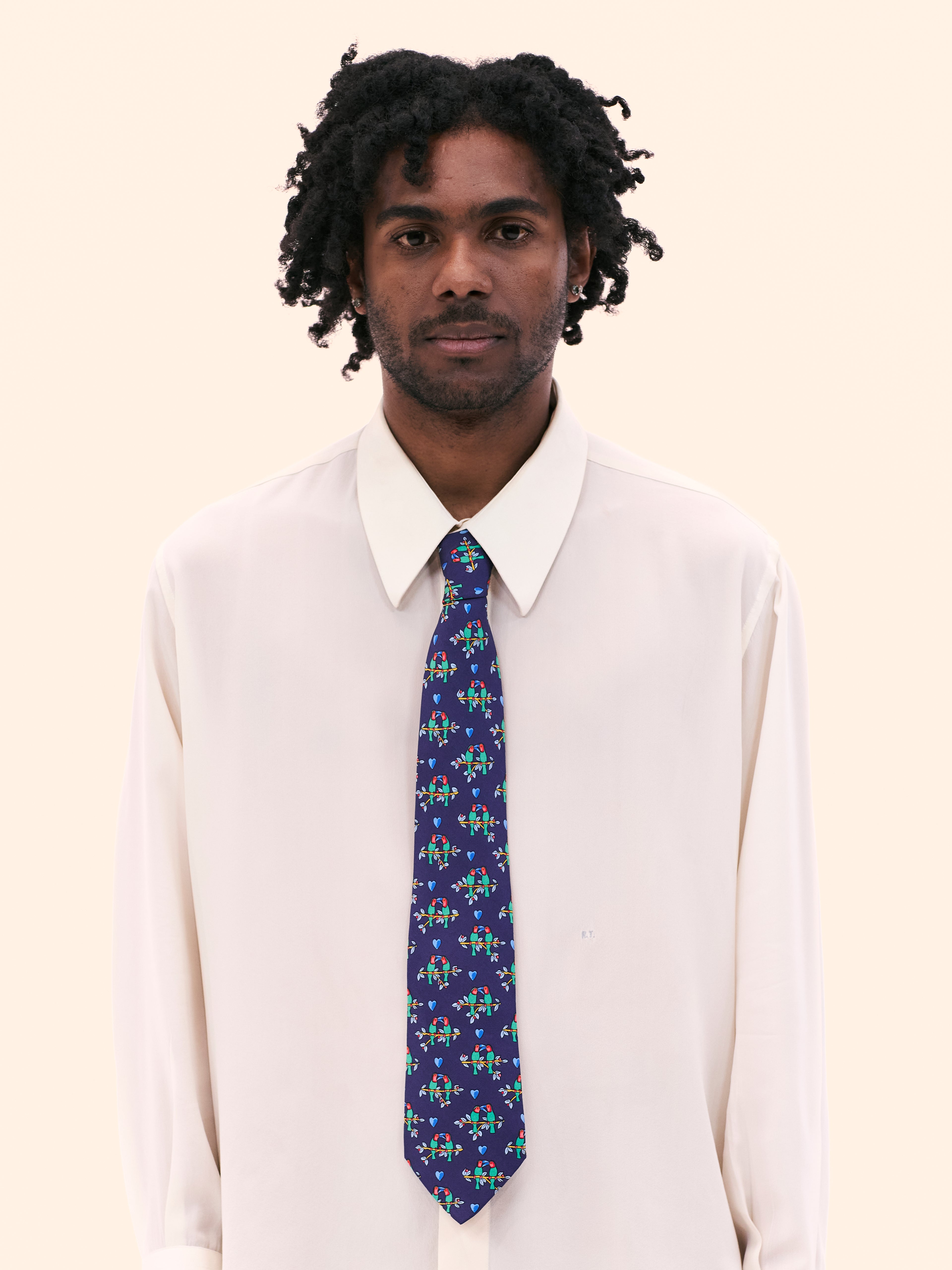 HERMES LOVEBIRDS TIE