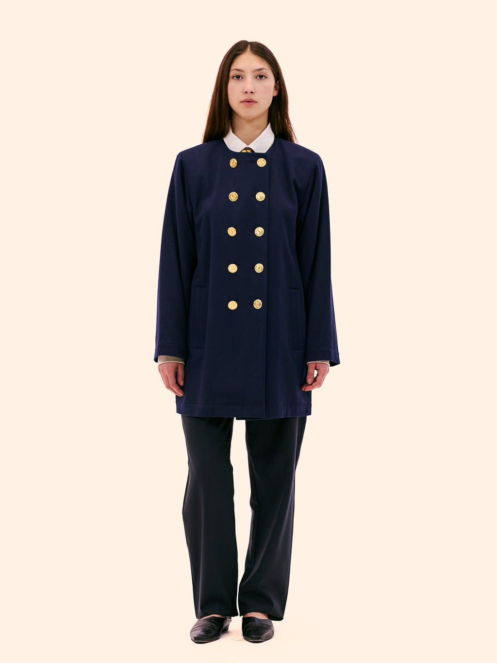 SS92 YVES SAINT LAURENT WOOL NAVY COLLARLESS JACKET