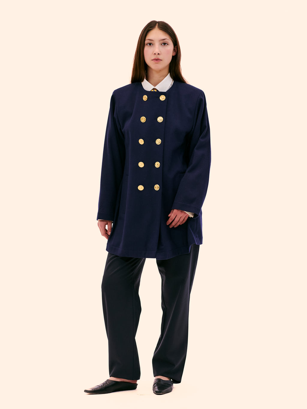 SS92 YVES SAINT LAURENT WOOL NAVY COLLARLESS JACKET