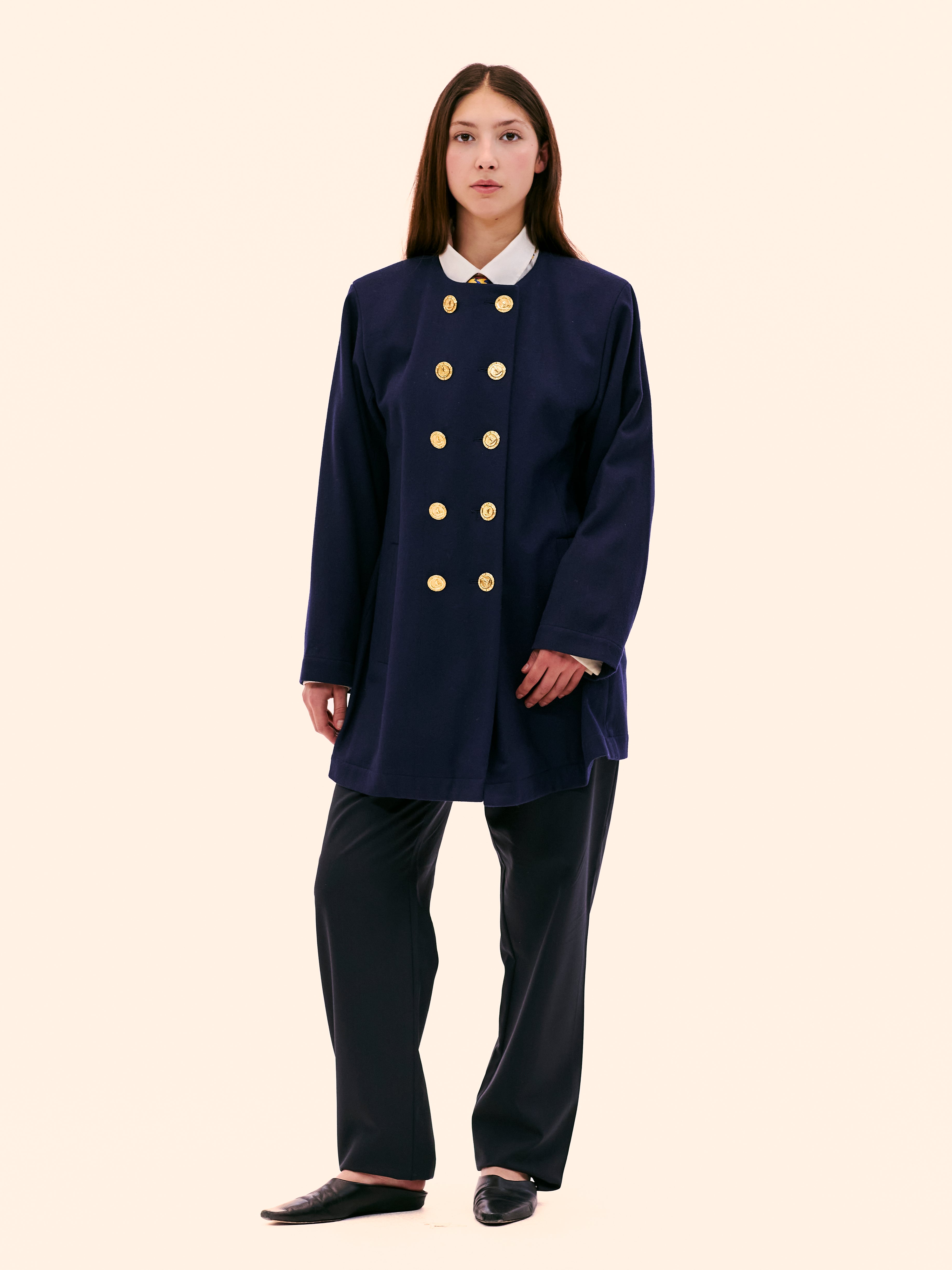 SS92 YVES SAINT LAURENT WOOL NAVY COLLARLESS JACKET