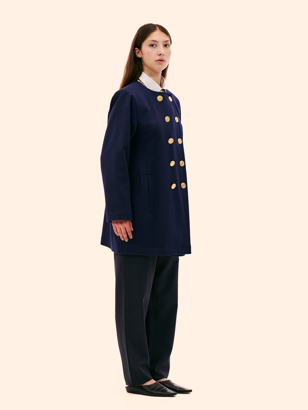 SS92 YVES SAINT LAURENT WOOL NAVY COLLARLESS JACKET