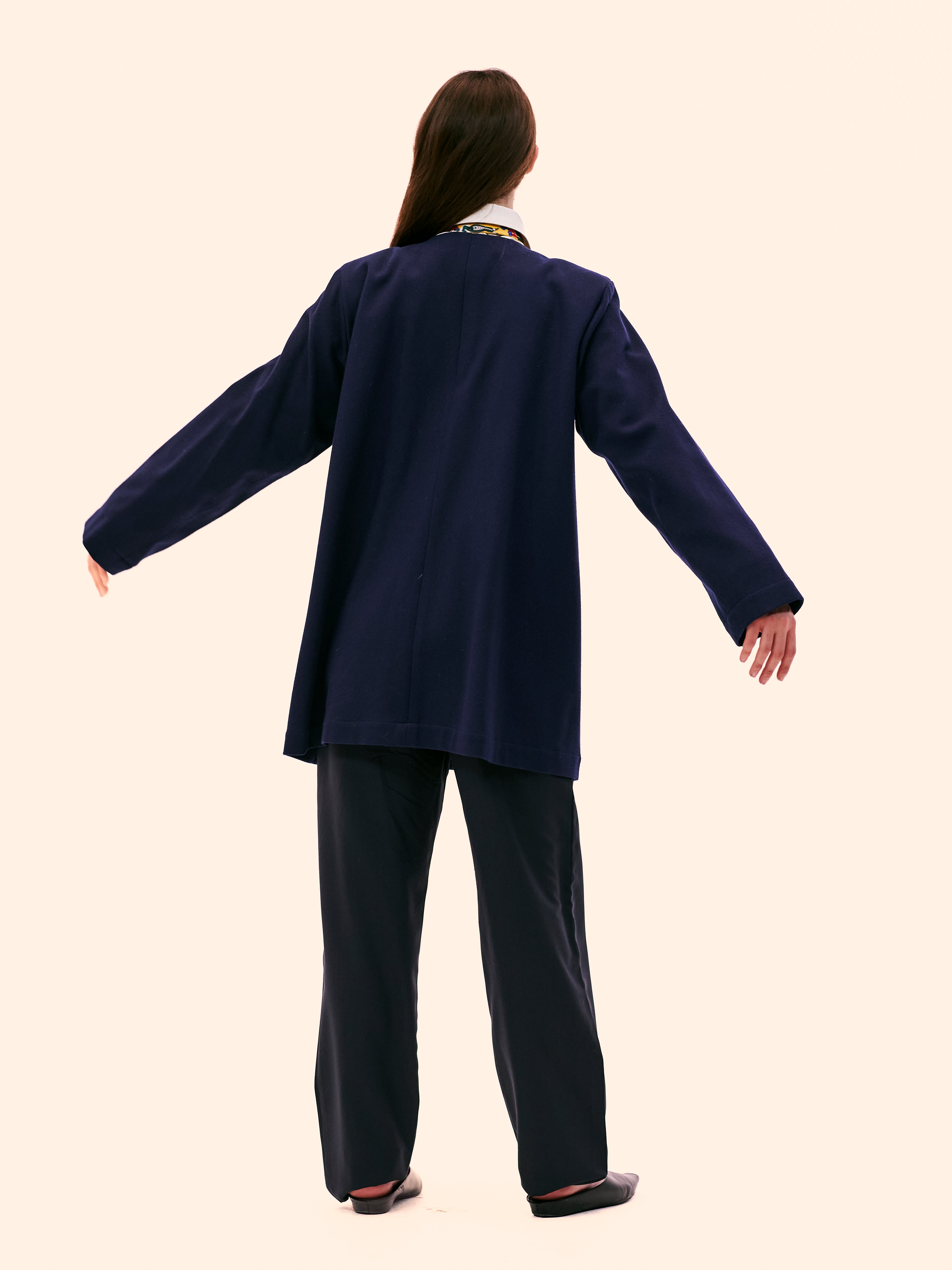SS92 YVES SAINT LAURENT WOOL NAVY COLLARLESS JACKET