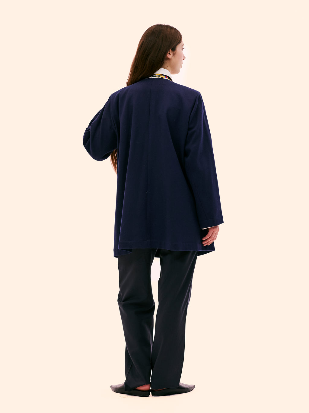SS92 YVES SAINT LAURENT WOOL NAVY COLLARLESS JACKET