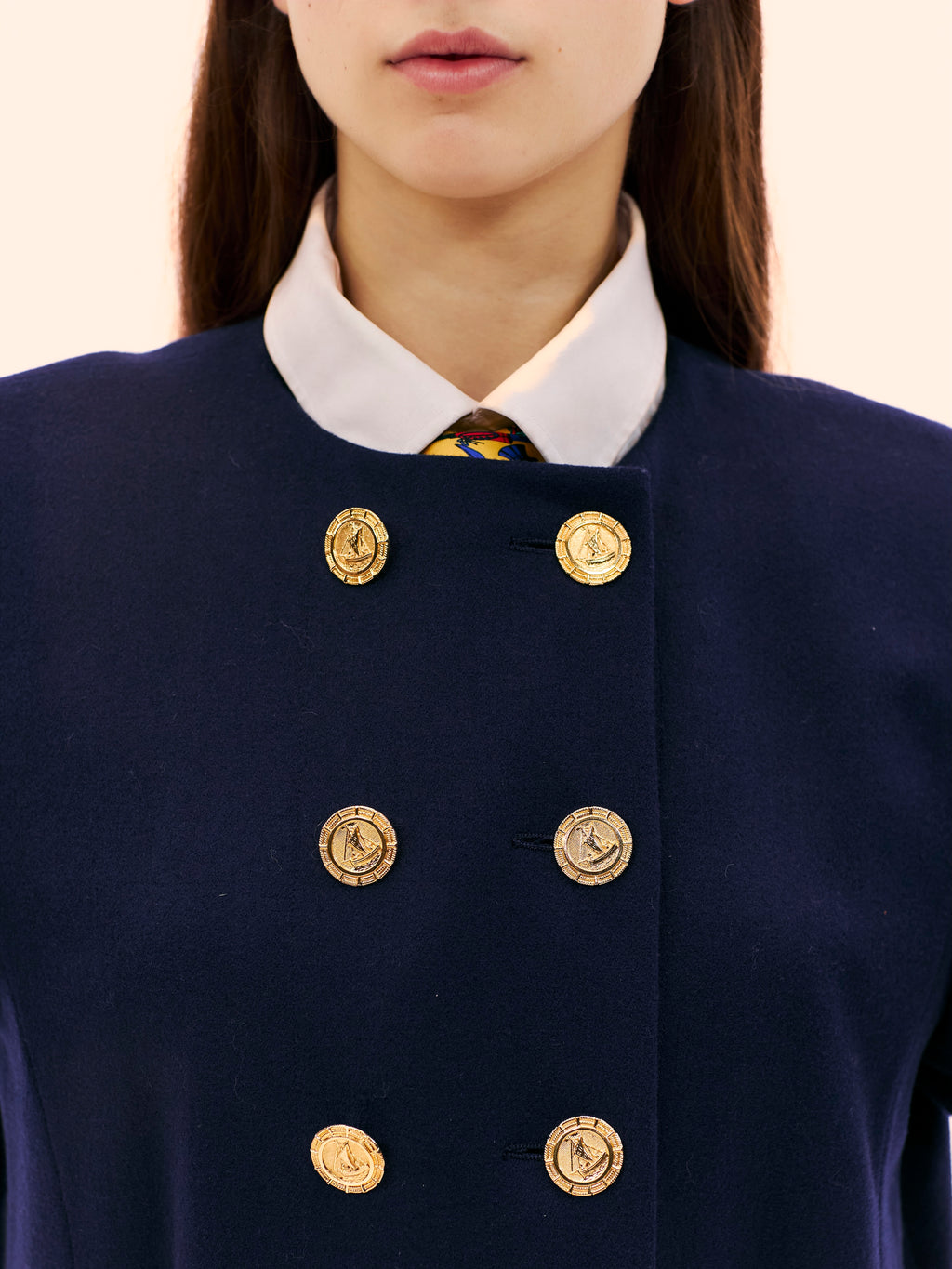SS92 YVES SAINT LAURENT WOOL NAVY COLLARLESS JACKET