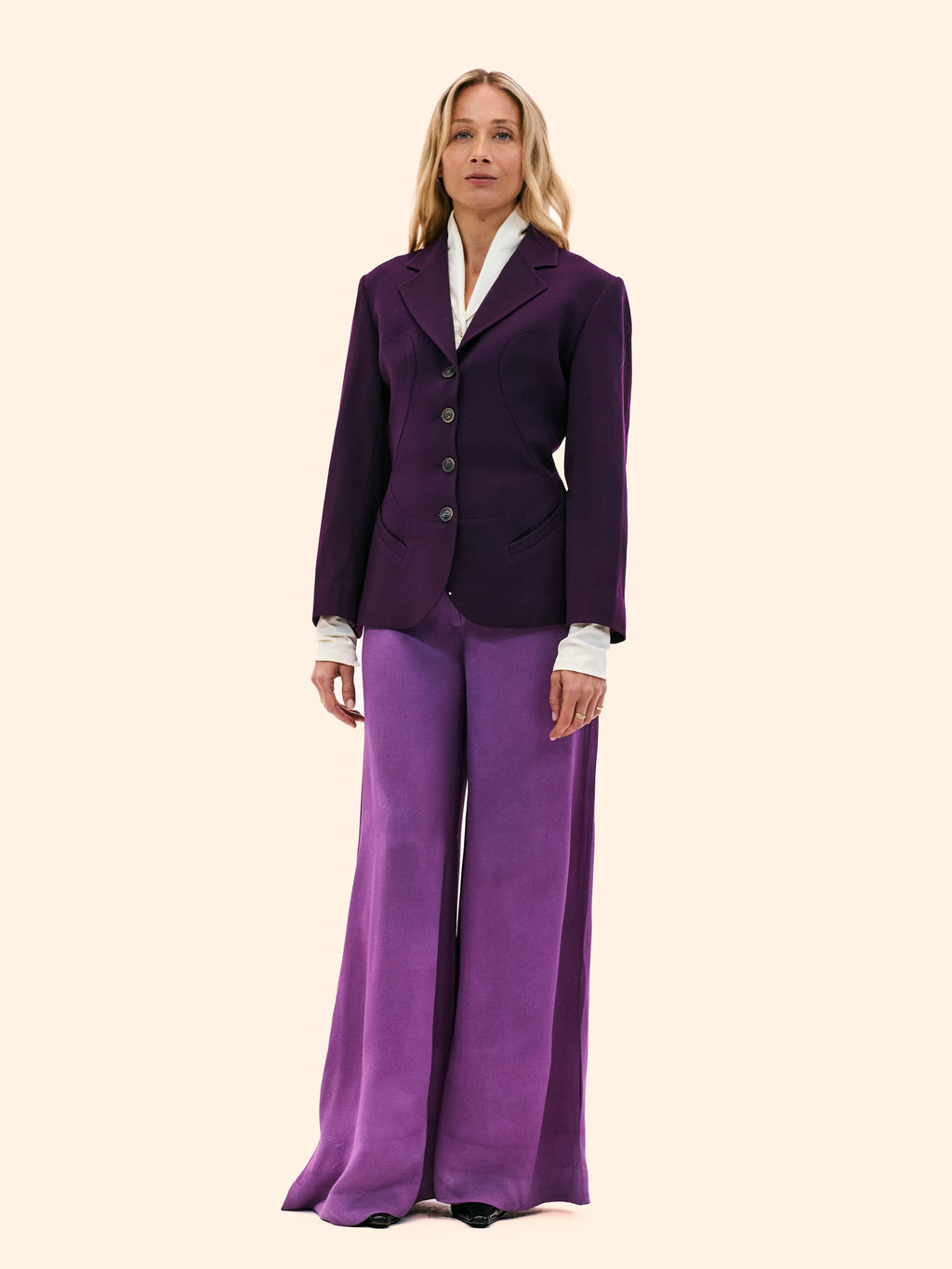1970'S EXTREME FLARE PURPLE CREPE TROUSERS