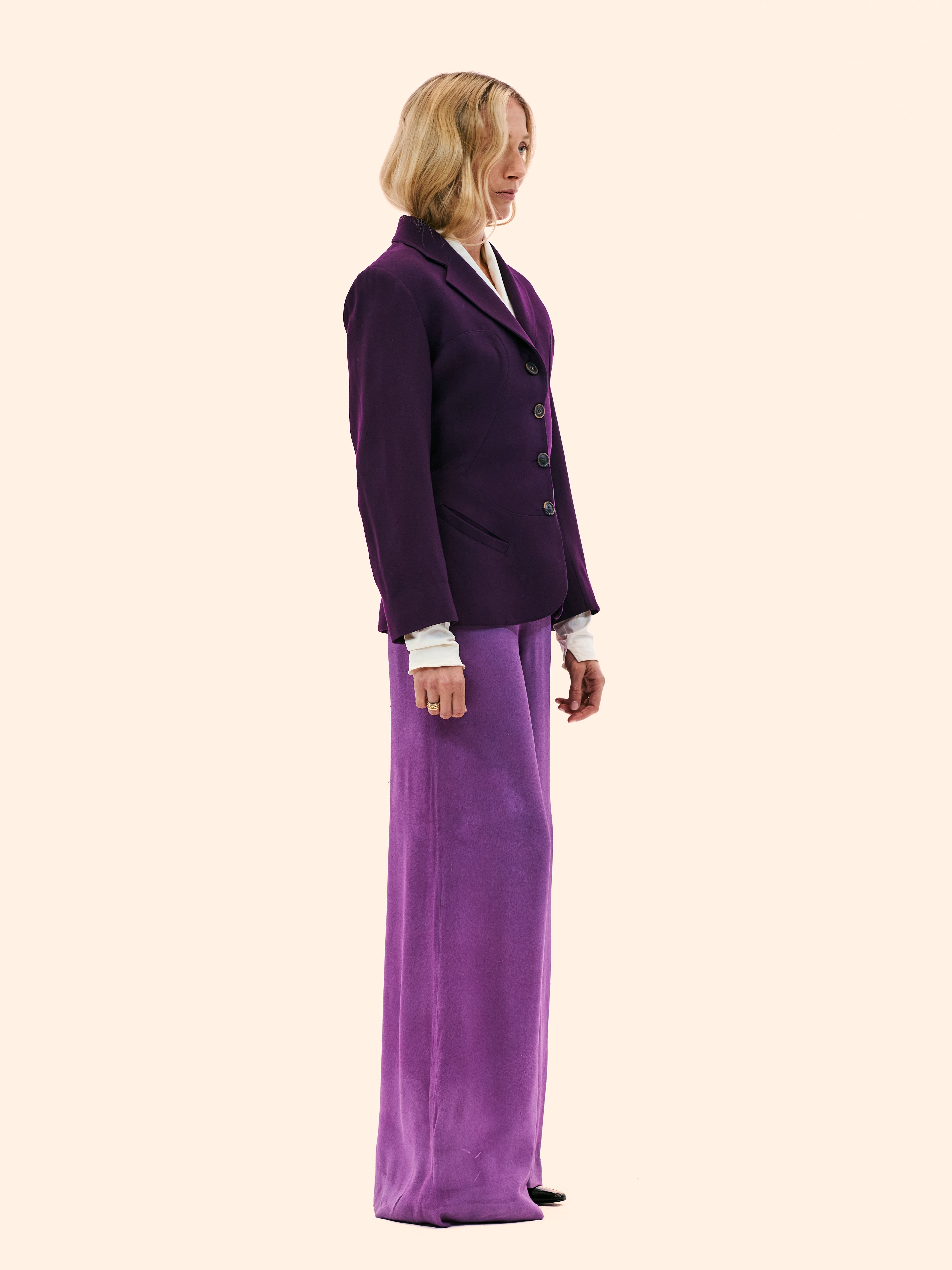 1970'S EXTREME FLARE PURPLE CREPE TROUSERS