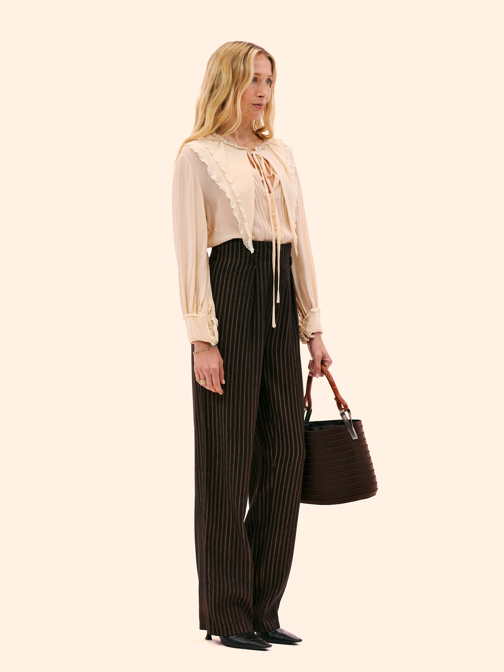 1980S CHLOE BY KARL LAGERFELD CREAM CHIFFON AND LACE BLOUSE