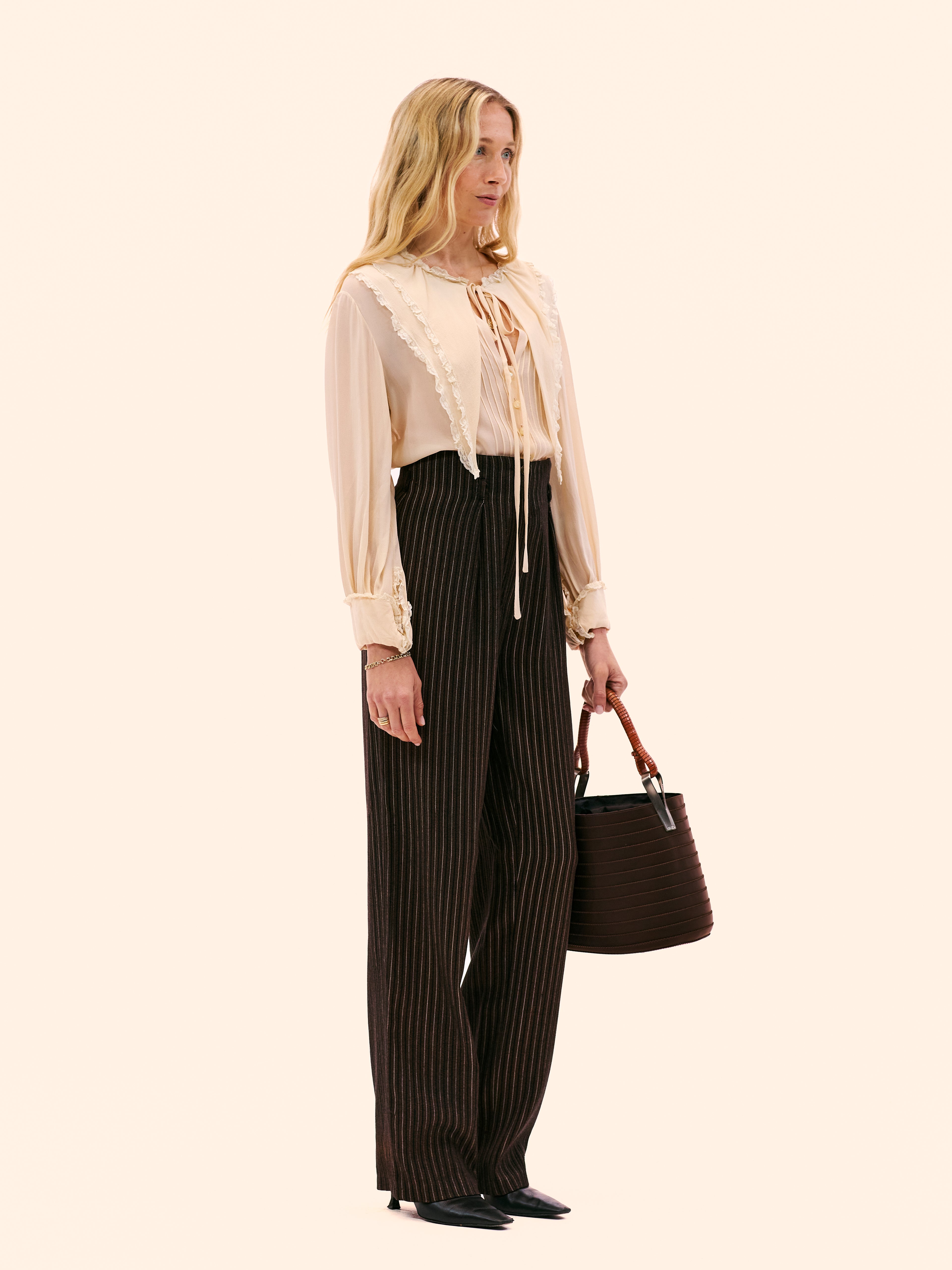1980S CHLOE BY KARL LAGERFELD CREAM CHIFFON AND LACE BLOUSE