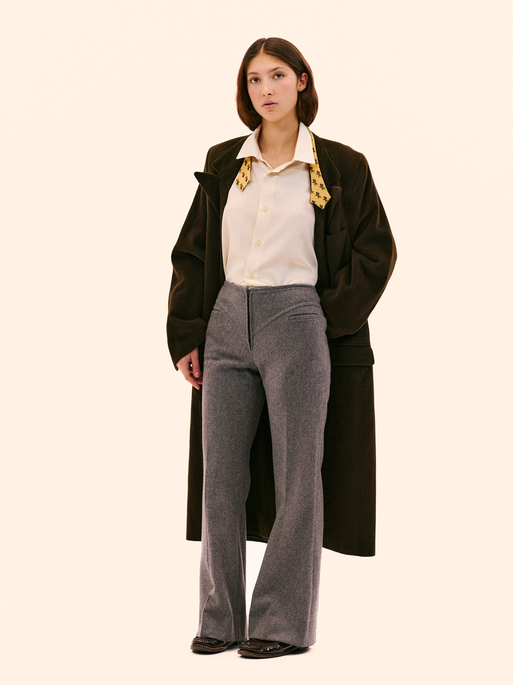 PIERRE CARDIN GREY WOOL FLARED TROUSERS