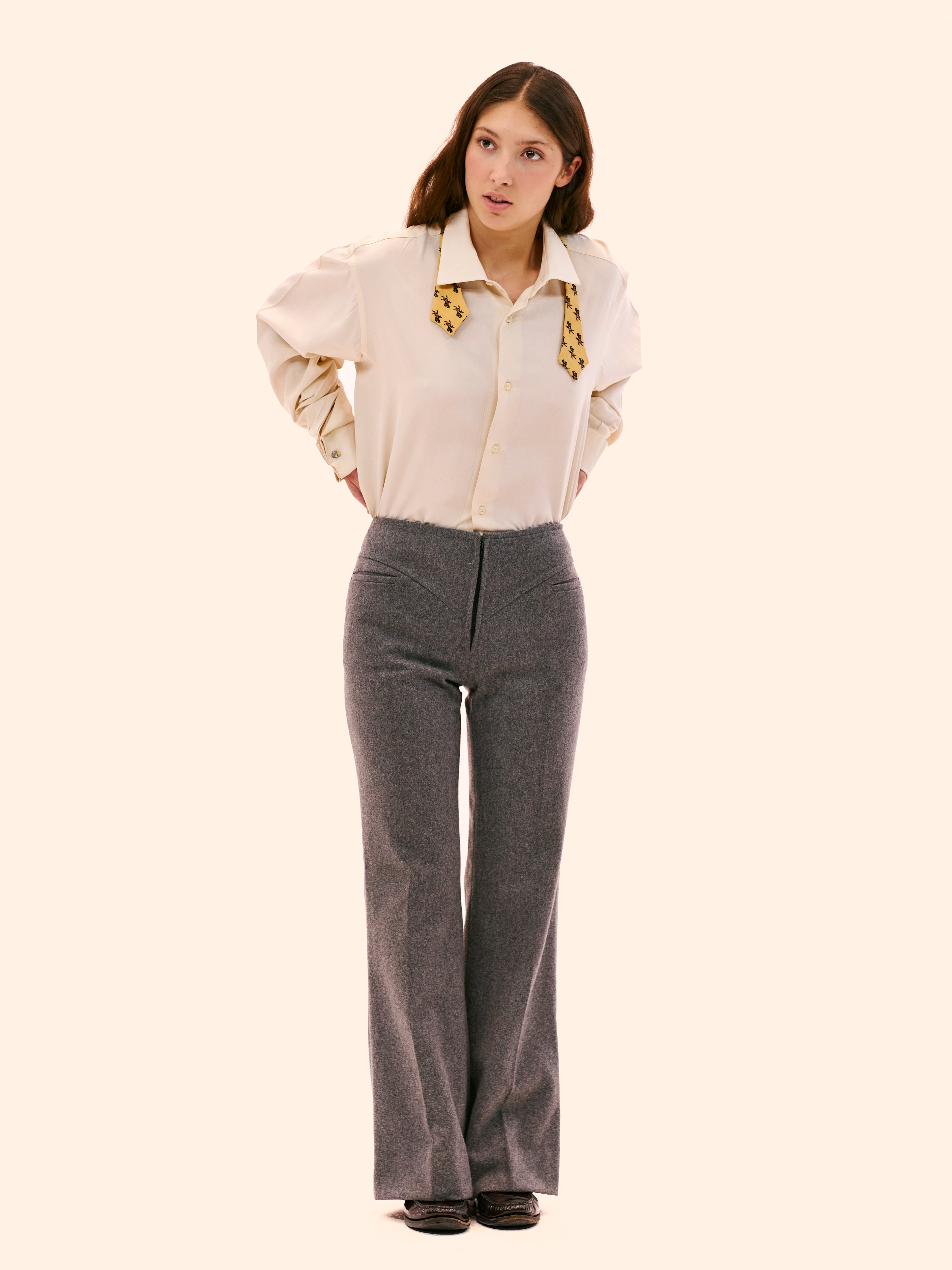 PIERRE CARDIN GREY WOOL FLARED TROUSERS