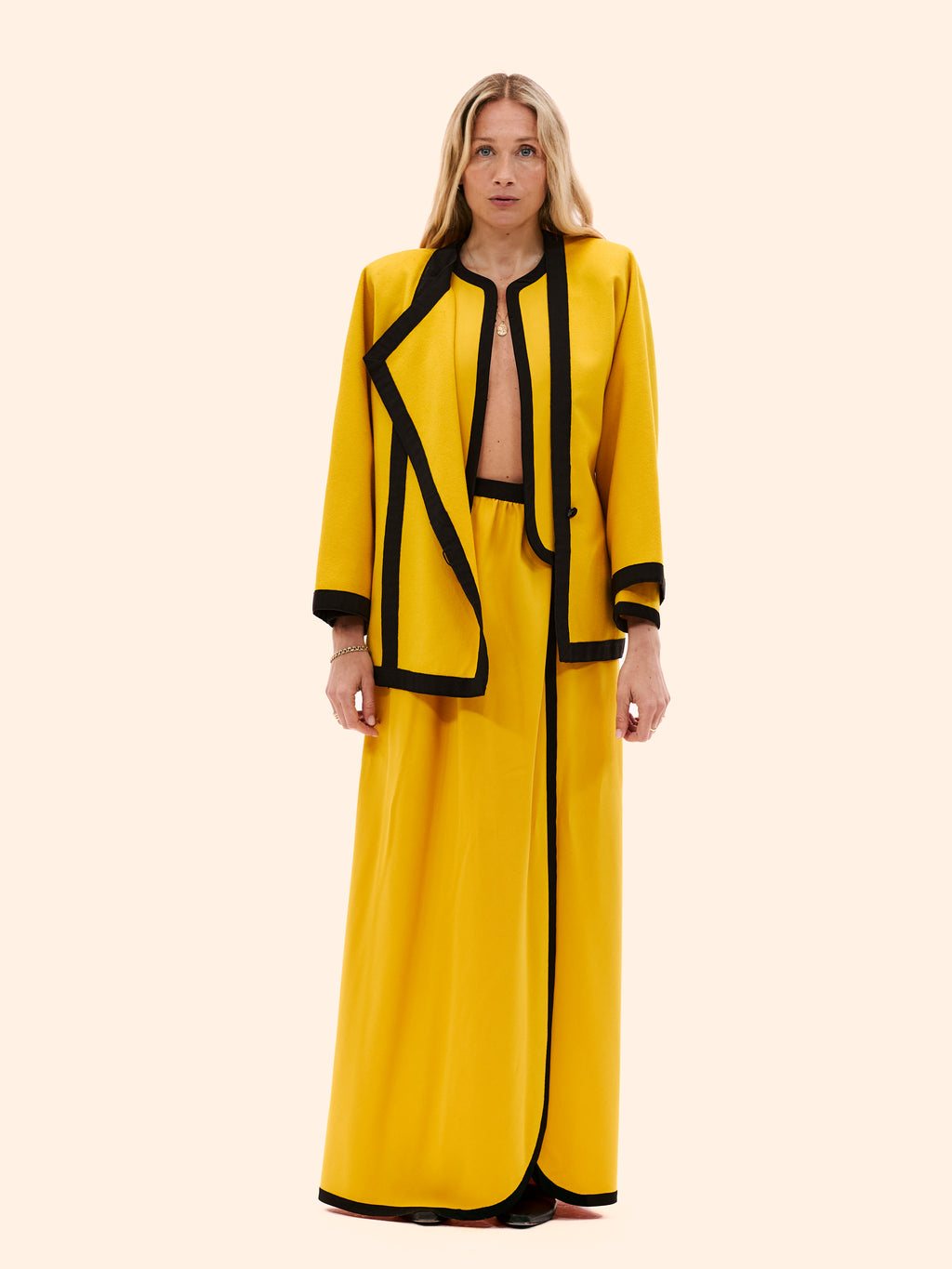 1980 EMANUEL UNGARO HAUTE COUTURE YELLOW THREE PIECE ENSEMBLE