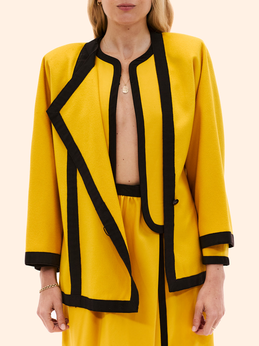 1980 EMANUEL UNGARO HAUTE COUTURE YELLOW THREE PIECE ENSEMBLE