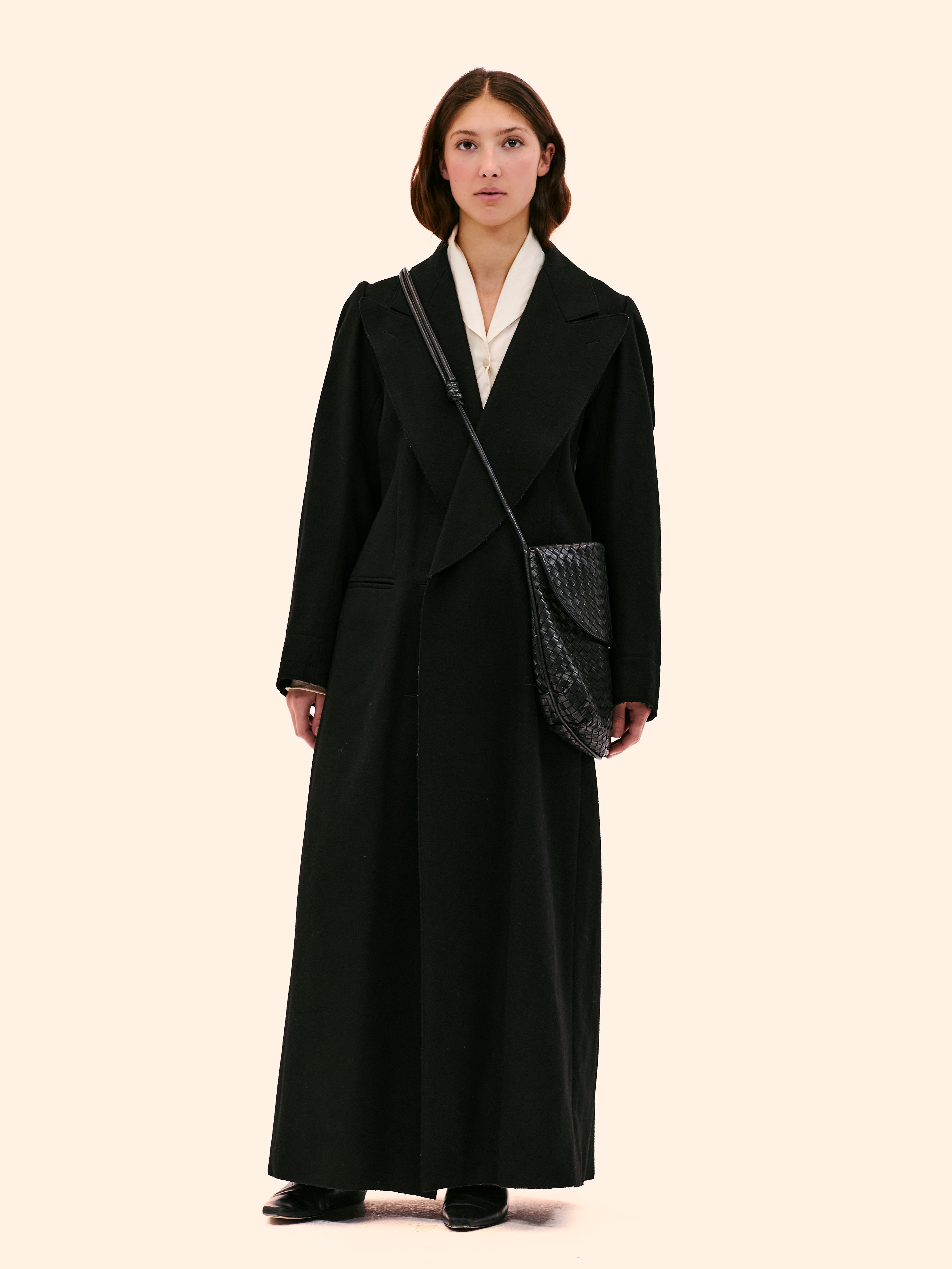 1998 MARGIELA LONG BLACK DOUBLE-BREASTED COAT
