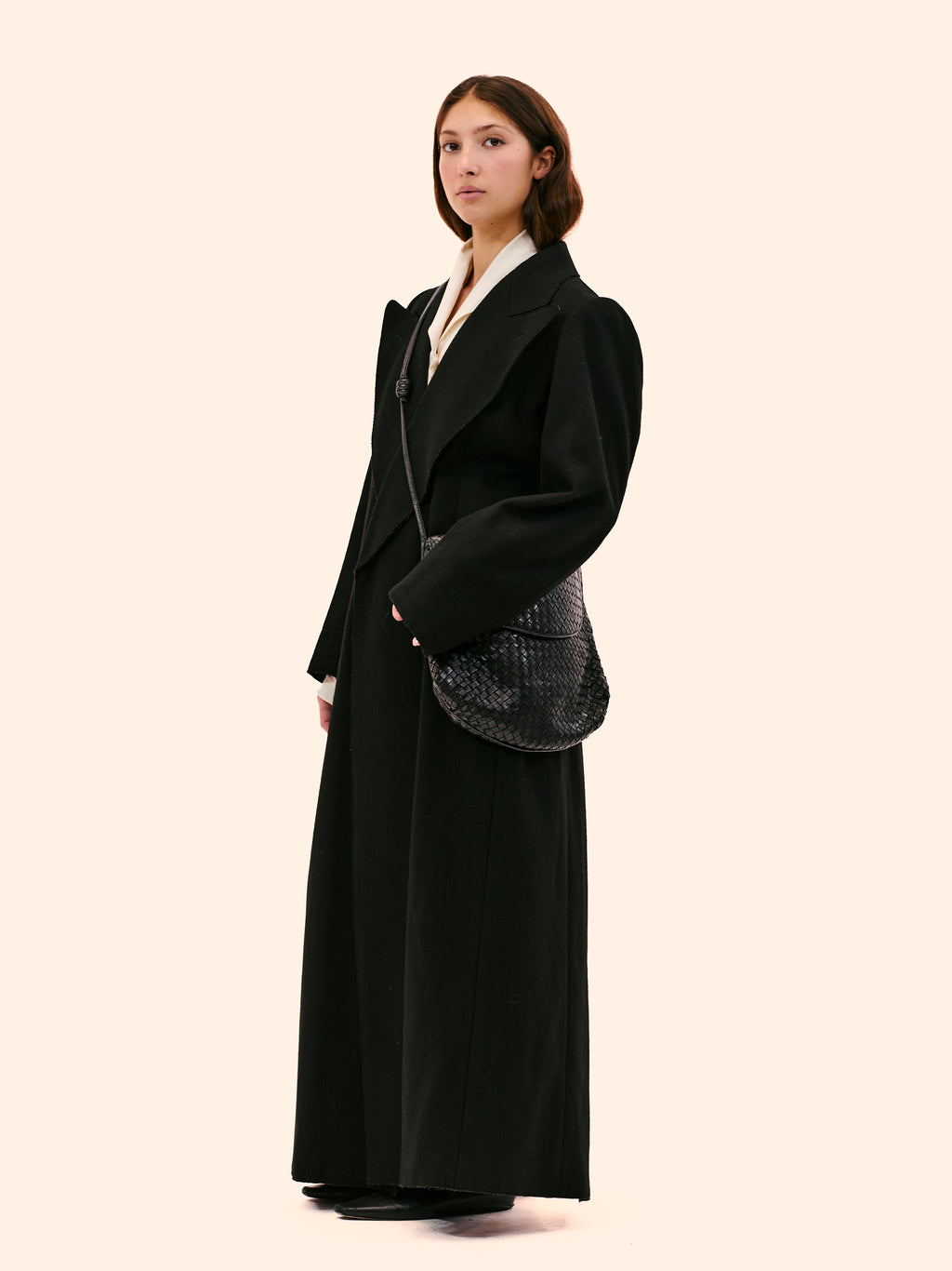 1998 MARGIELA LONG BLACK DOUBLE-BREASTED COAT