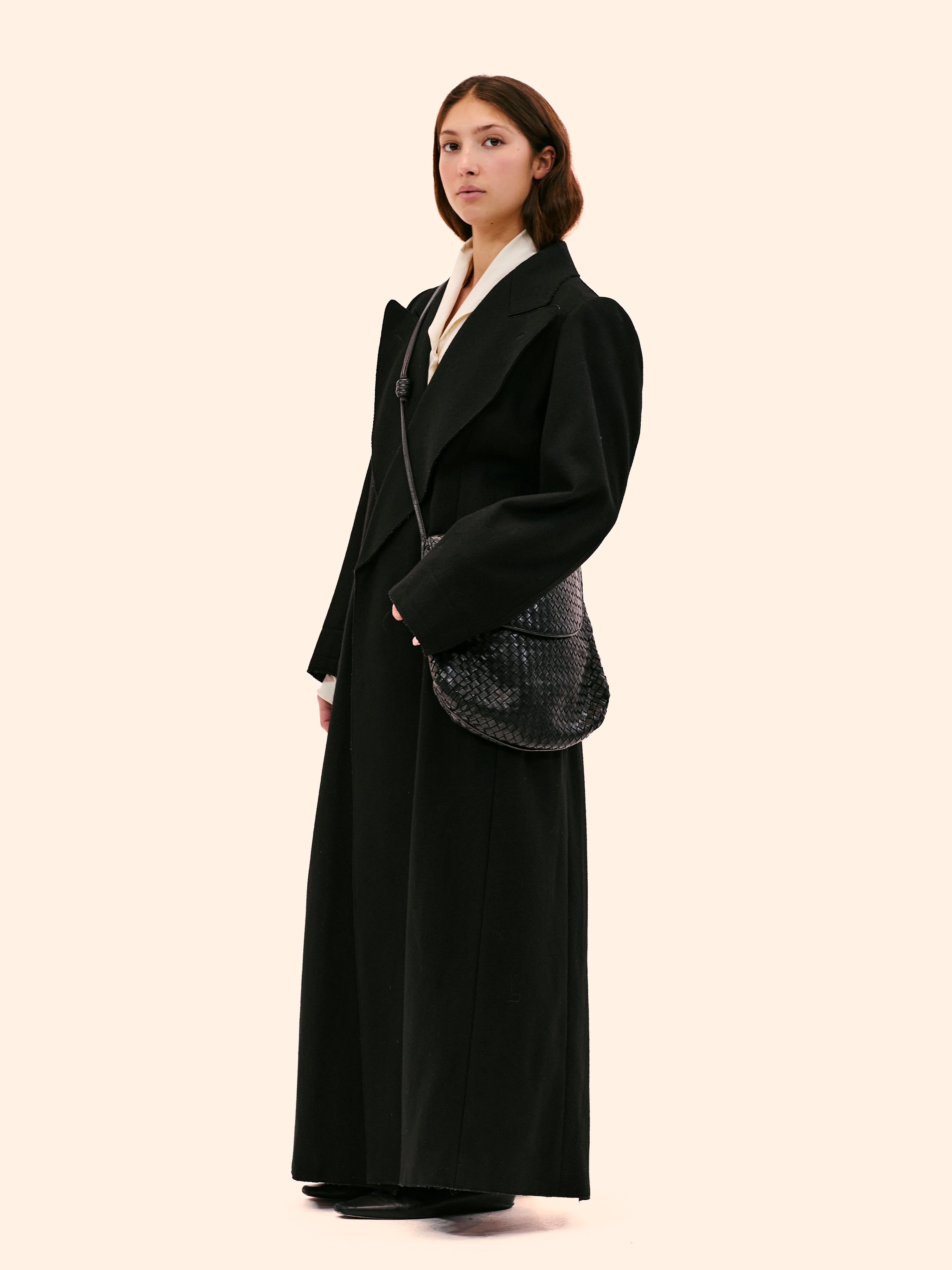 1998 MARGIELA LONG BLACK DOUBLE-BREASTED COAT