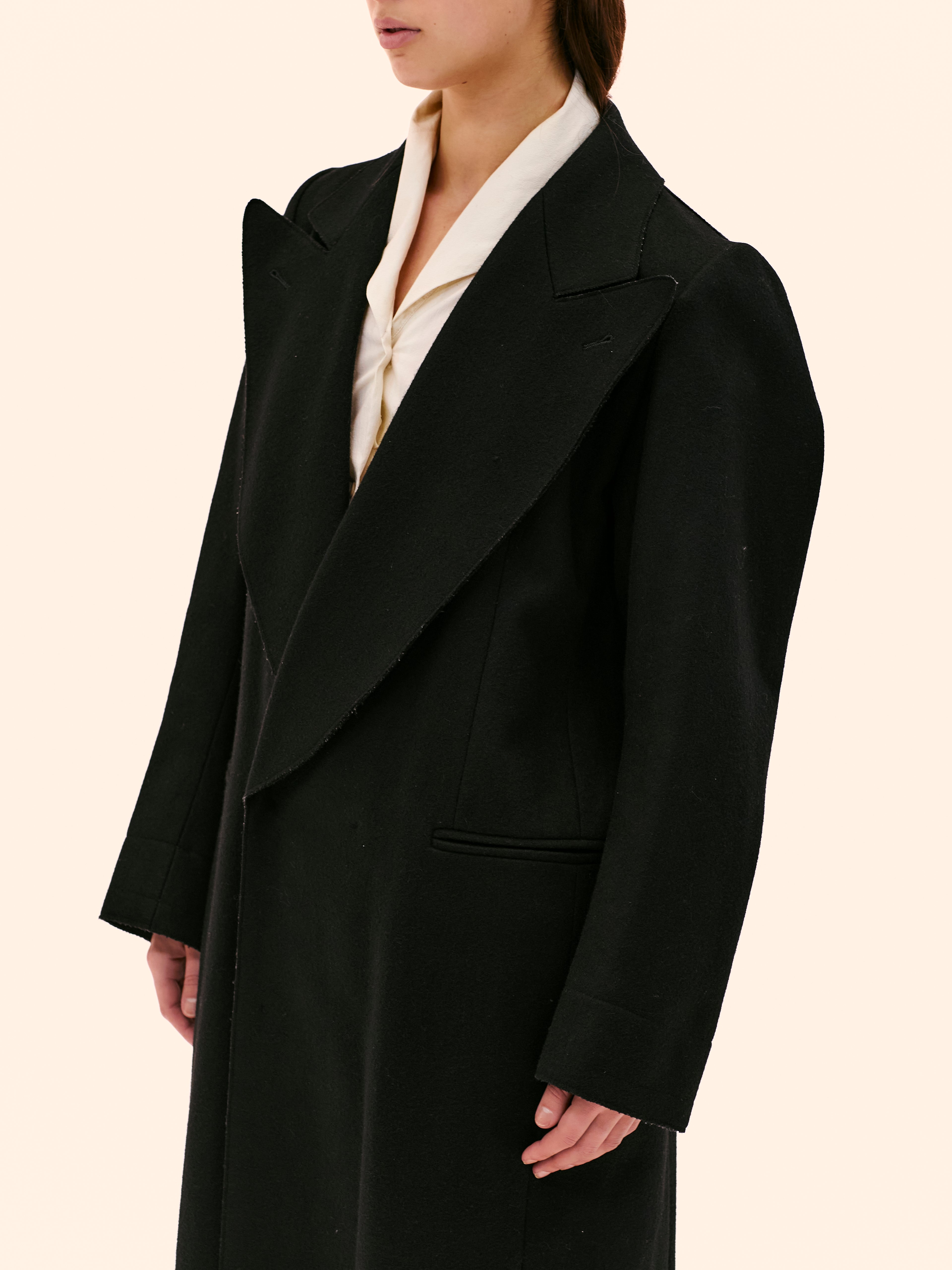 1998 MARGIELA LONG BLACK DOUBLE-BREASTED COAT