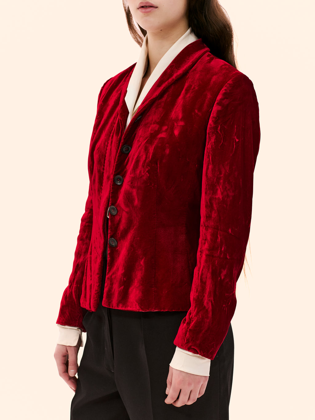 AW99-00 GUCCI BY TOM FORD RED VELVET SHAWL COLLAR JACKET