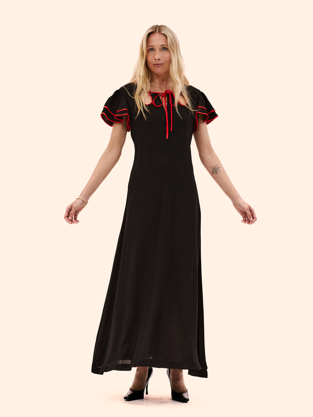 1972 OSSIE CLARK FOR RADLEY BLACK AND RED CREPE DRESS