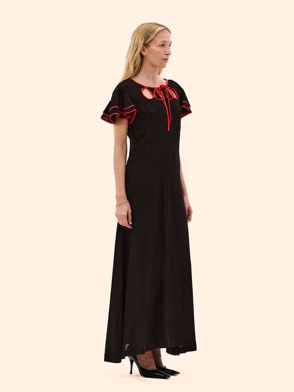 1972 OSSIE CLARK FOR RADLEY BLACK AND RED CREPE DRESS