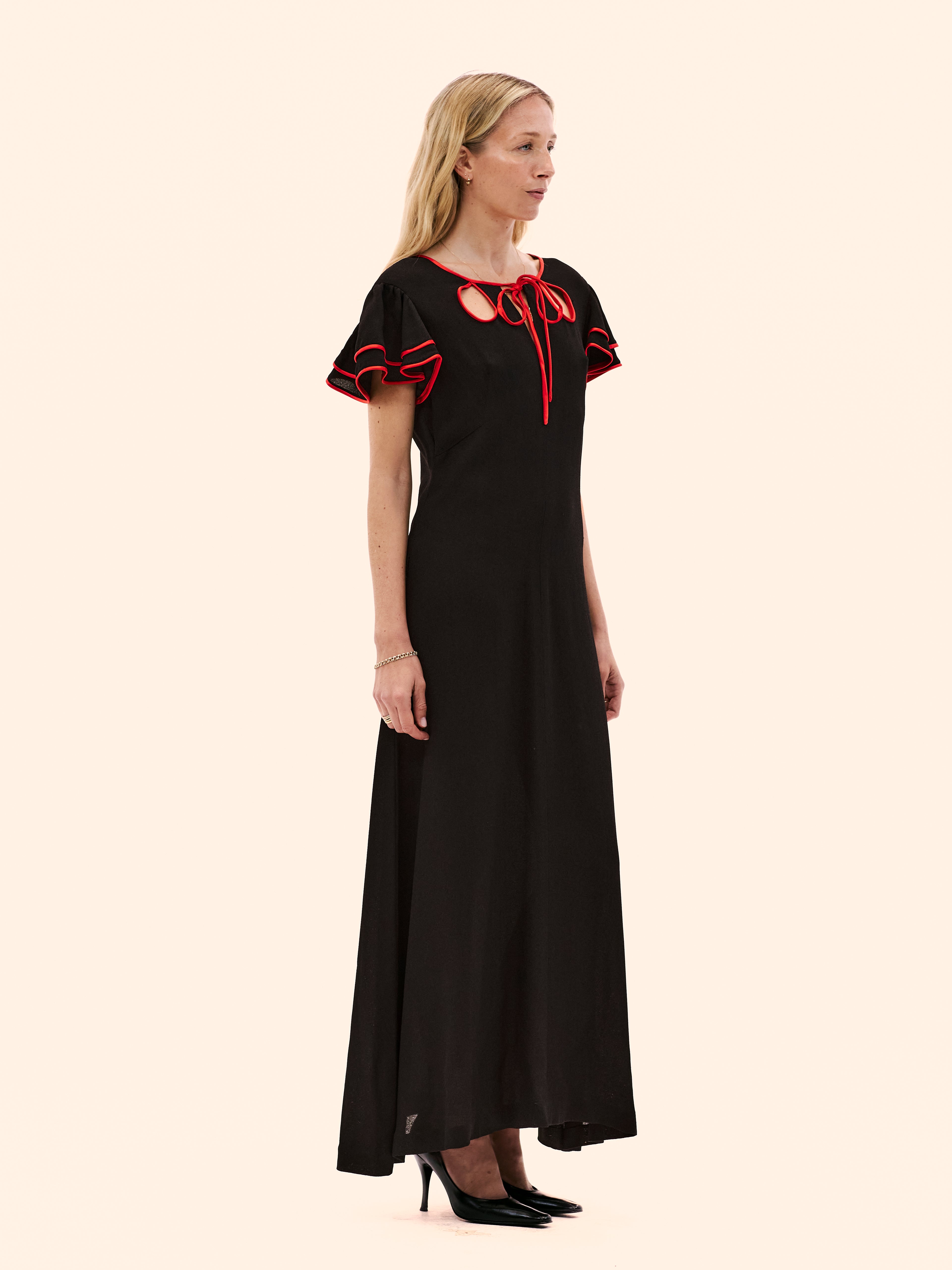 1972 OSSIE CLARK FOR RADLEY BLACK AND RED CREPE DRESS