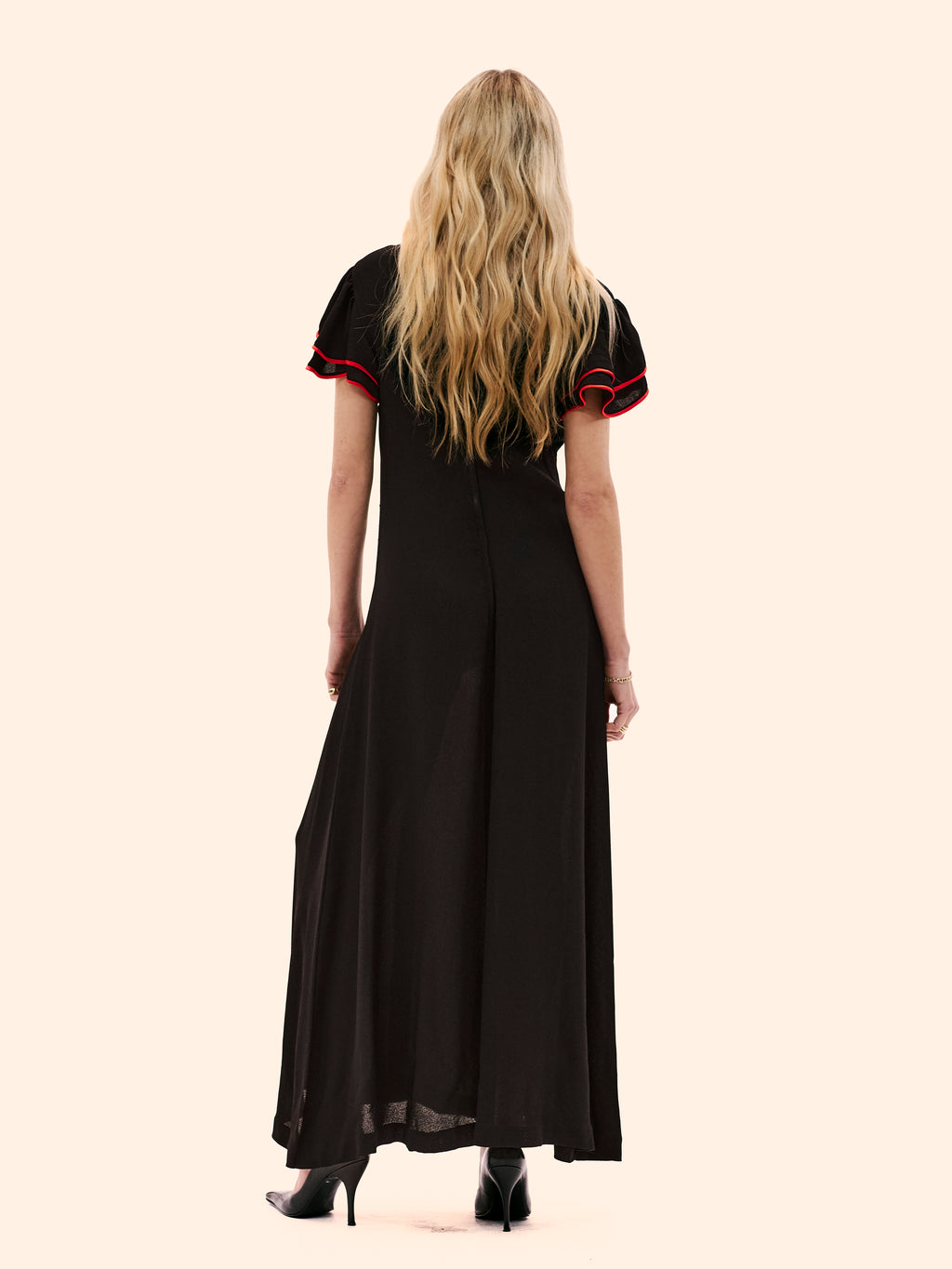 1972 OSSIE CLARK FOR RADLEY BLACK AND RED CREPE DRESS