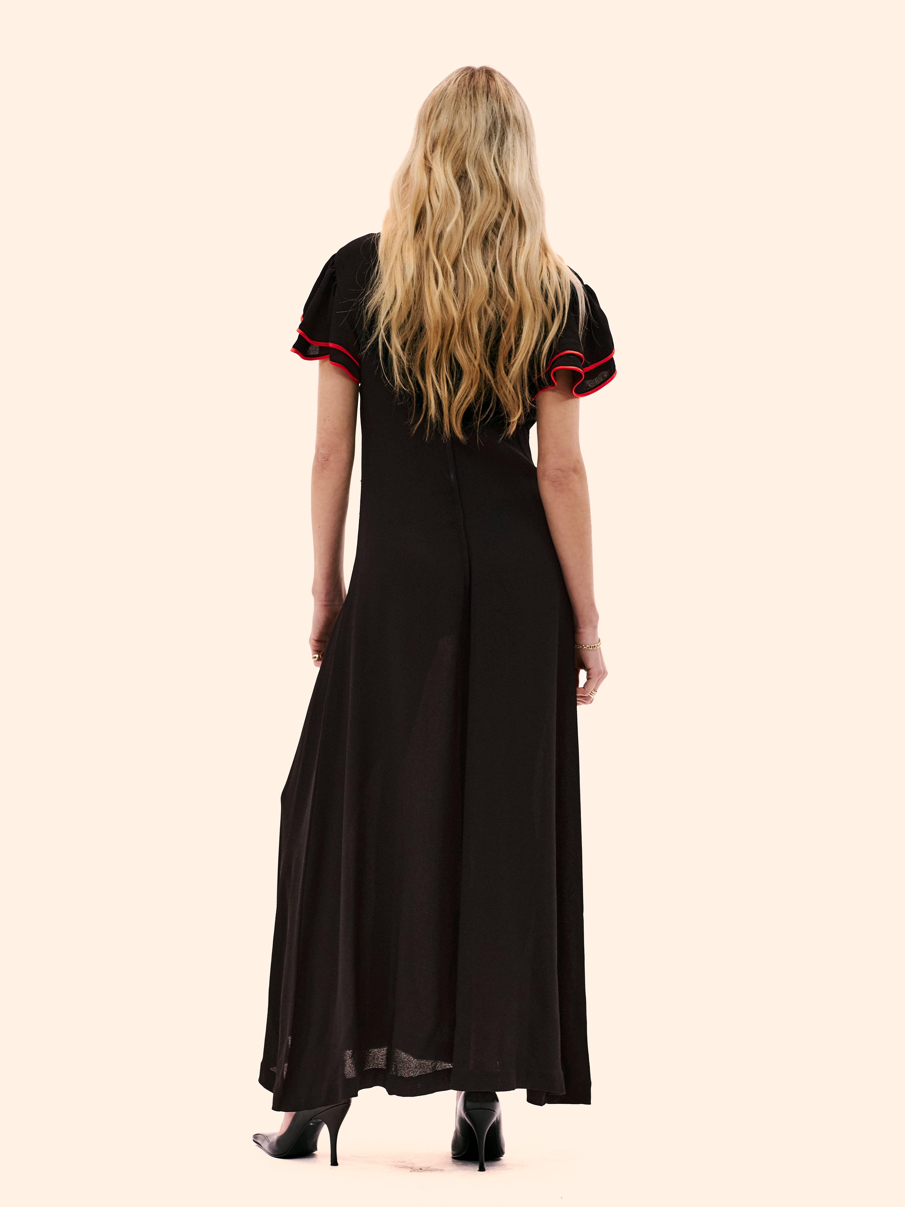 1972 OSSIE CLARK FOR RADLEY BLACK AND RED CREPE DRESS
