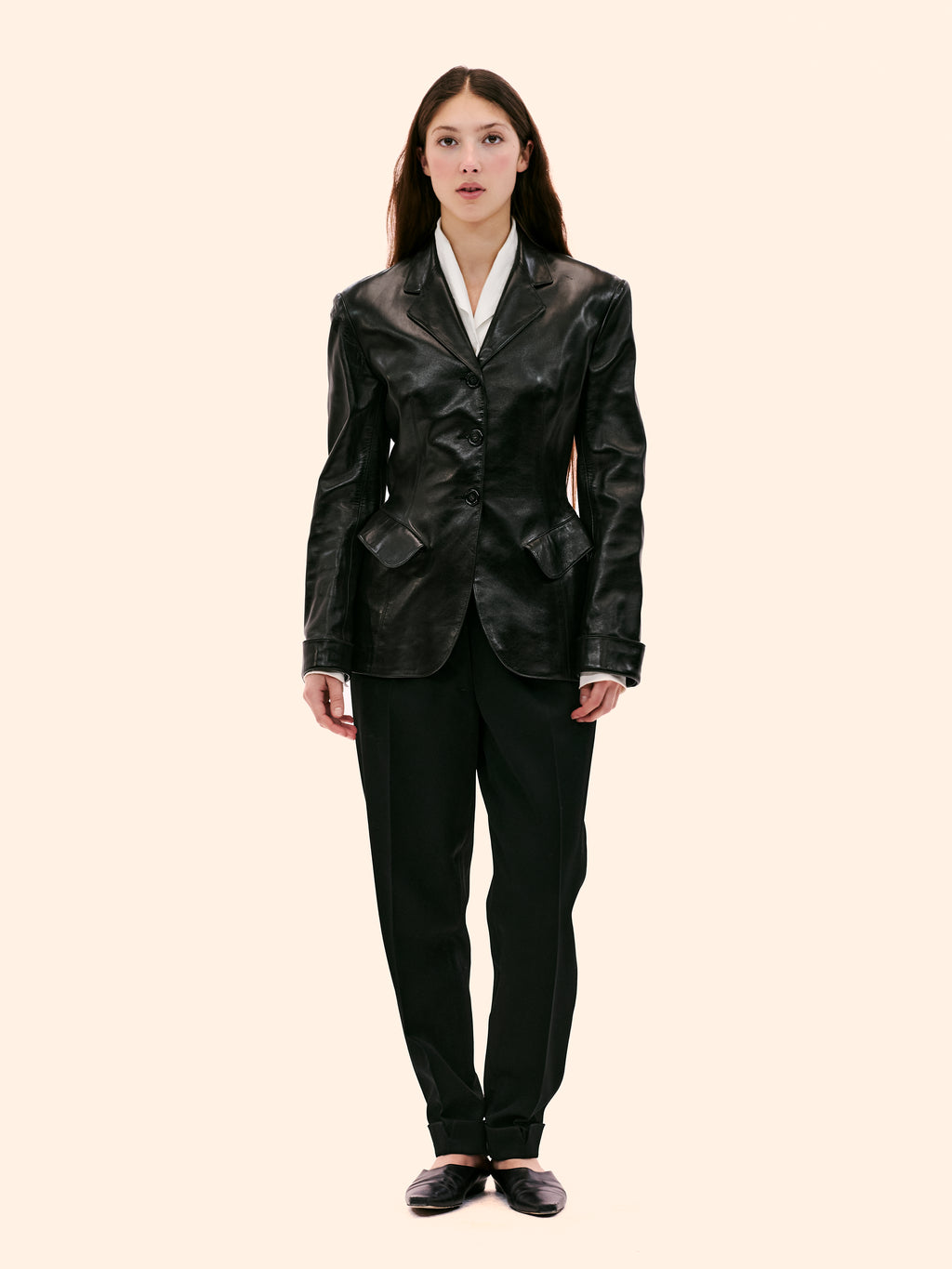 1990 ALAIA BLACK LEATHER BLAZER