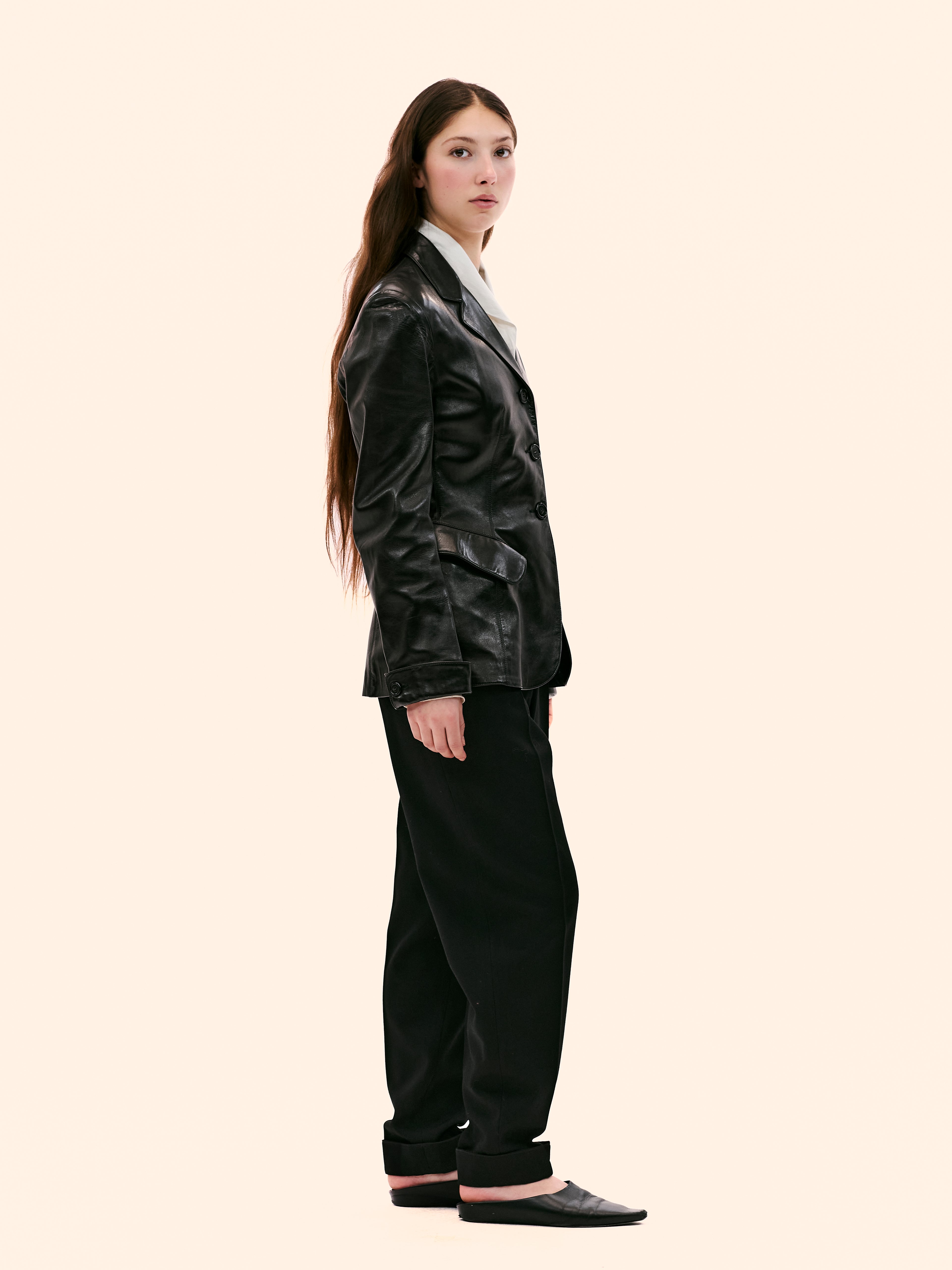 1990 ALAIA BLACK LEATHER BLAZER