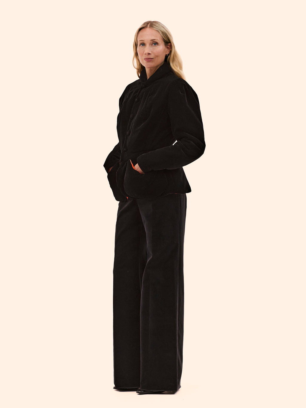 AW95-96 JEAN PAUL GAULTIER BLACK AND ORANGE PADDED VELVET JACKET