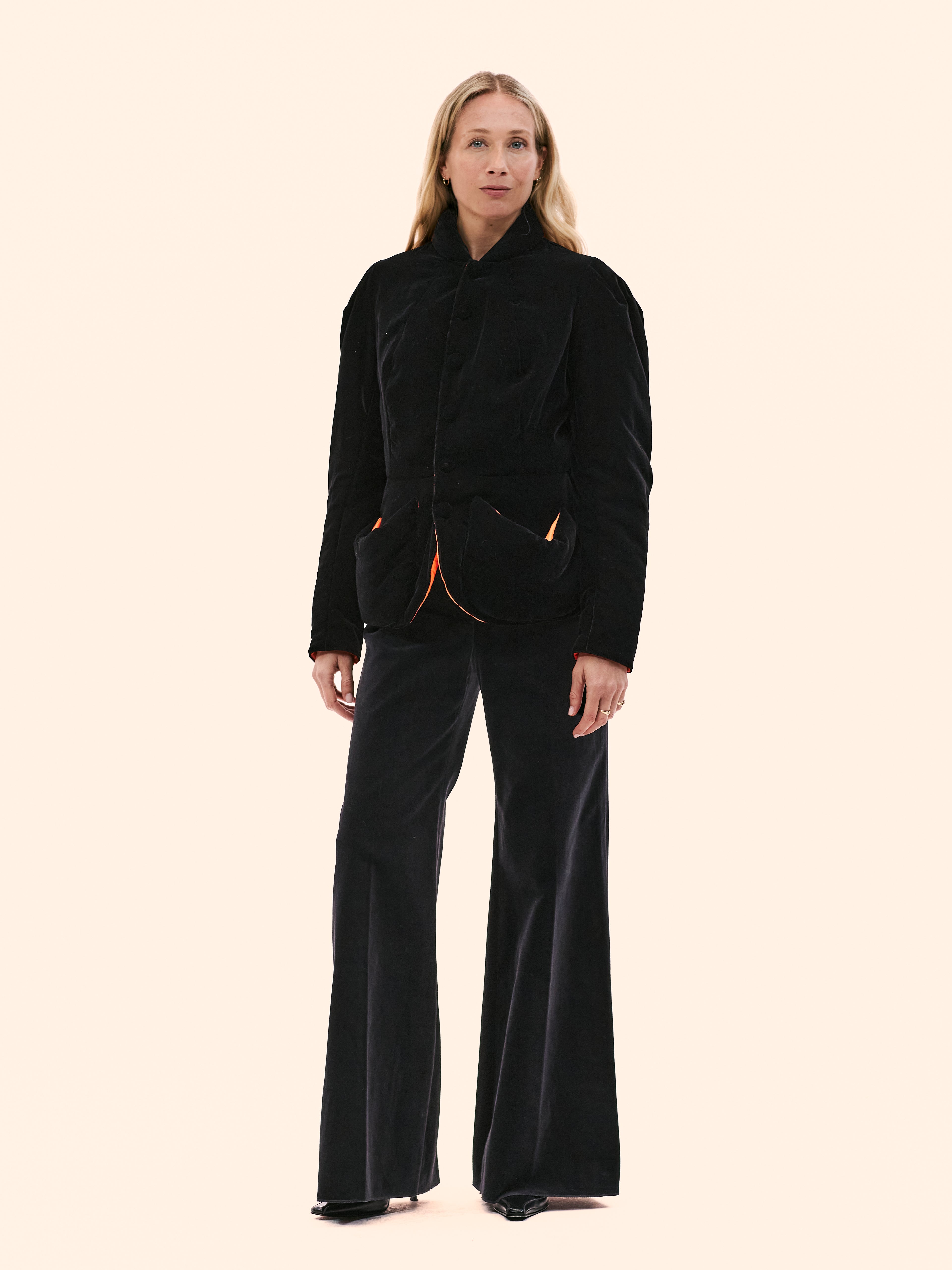 AW95-96 JEAN PAUL GAULTIER BLACK AND ORANGE PADDED VELVET JACKET